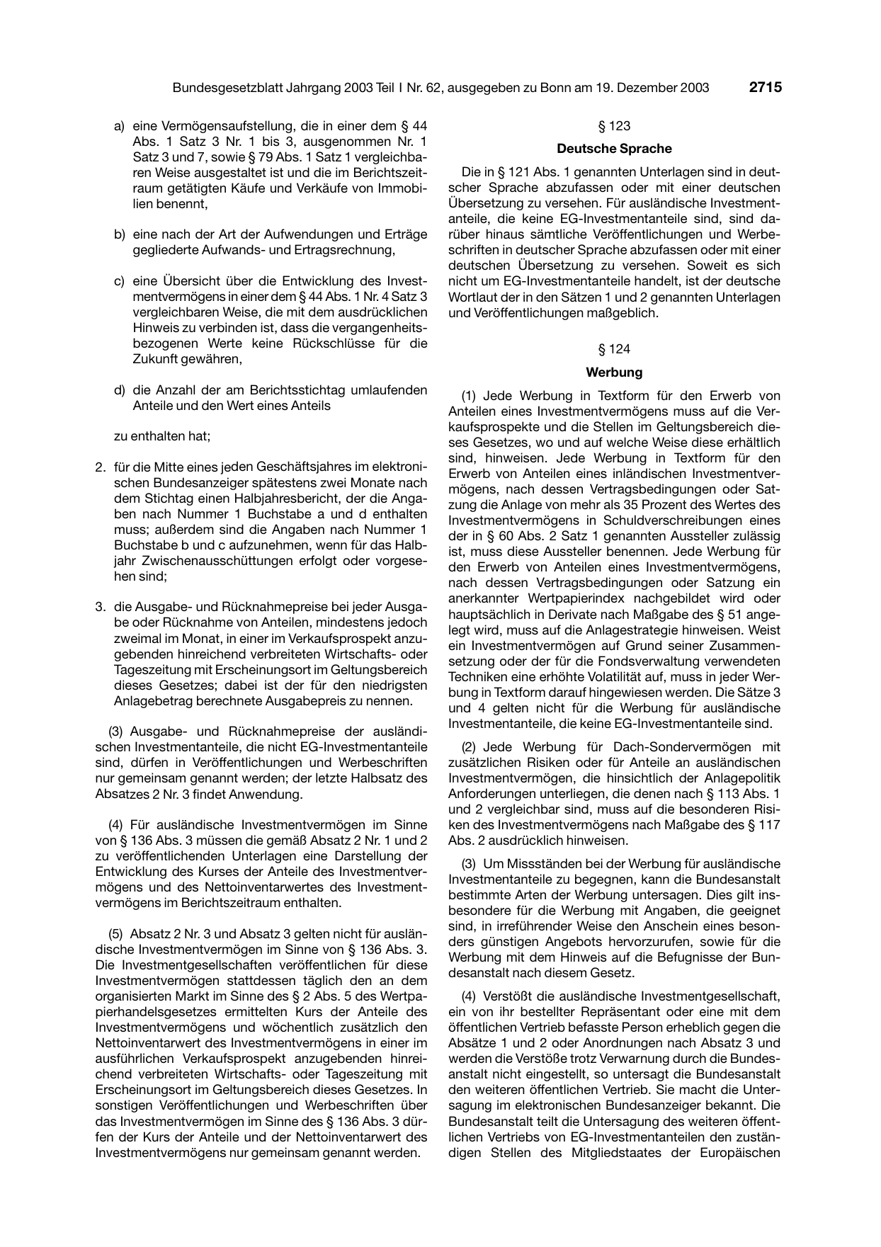 BGBl. 2003, Seite 2715 — Originalseite als Abbildung