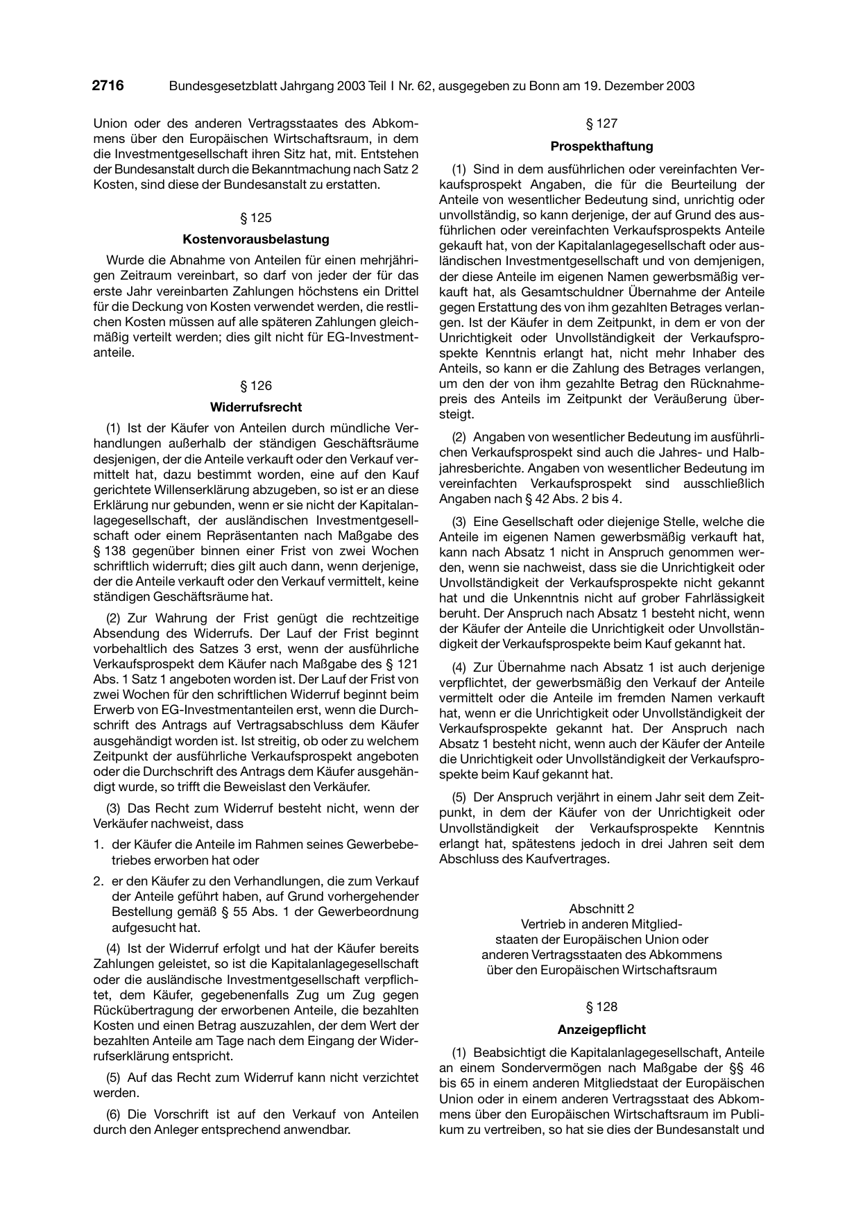 BGBl. 2003, Seite 2716 — Originalseite als Abbildung