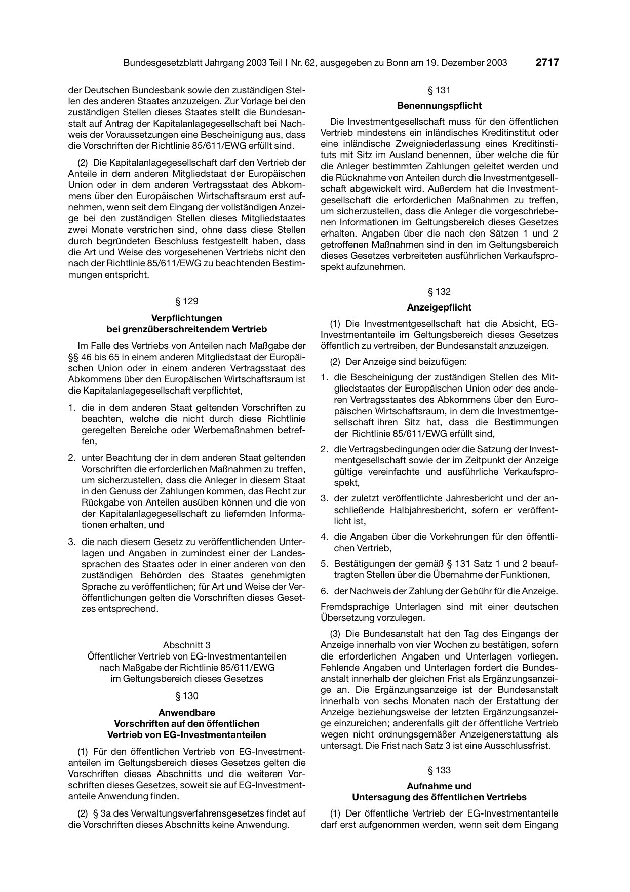 BGBl. 2003, Seite 2717 — Originalseite als Abbildung