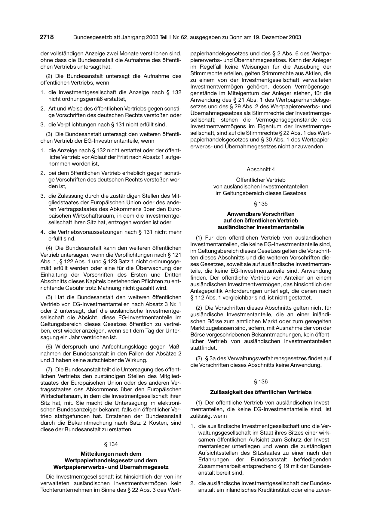 BGBl. 2003, Seite 2718 — Originalseite als Abbildung