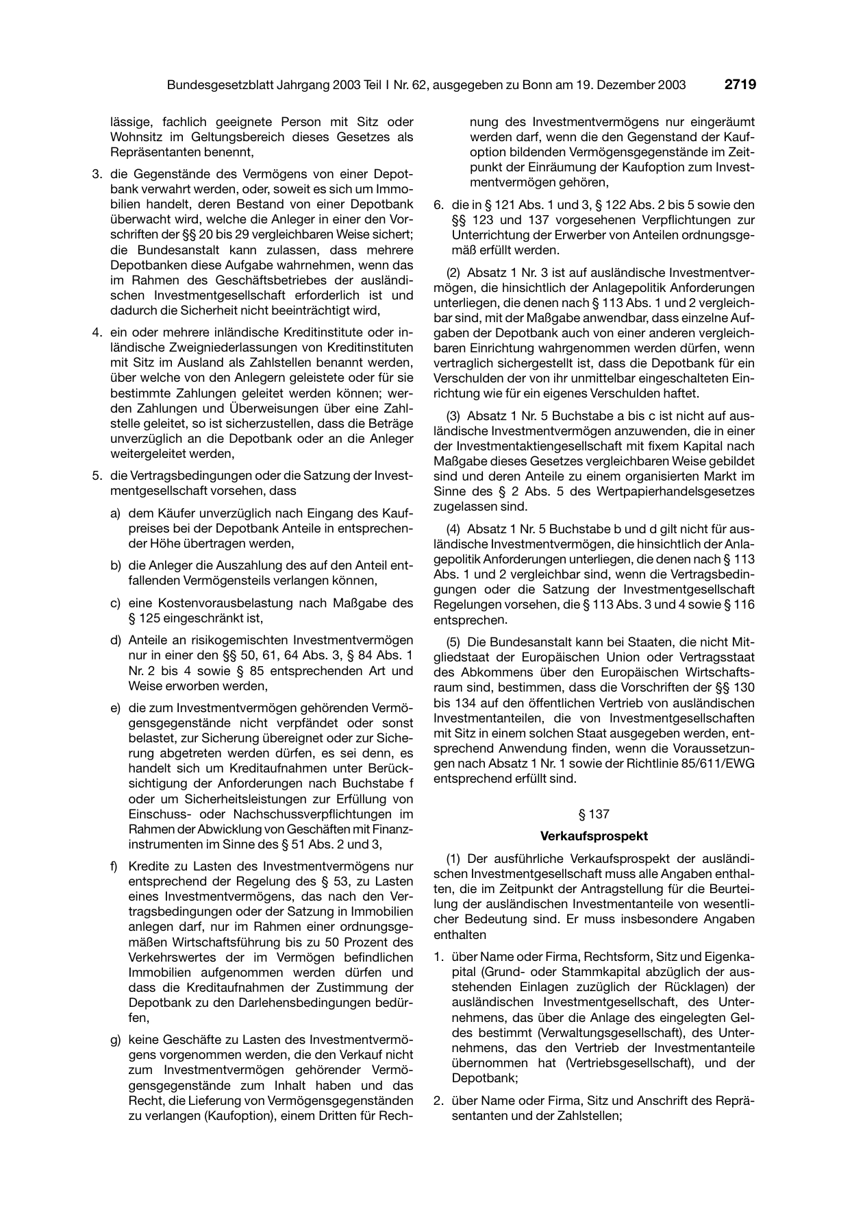 BGBl. 2003, Seite 2719 — Originalseite als Abbildung