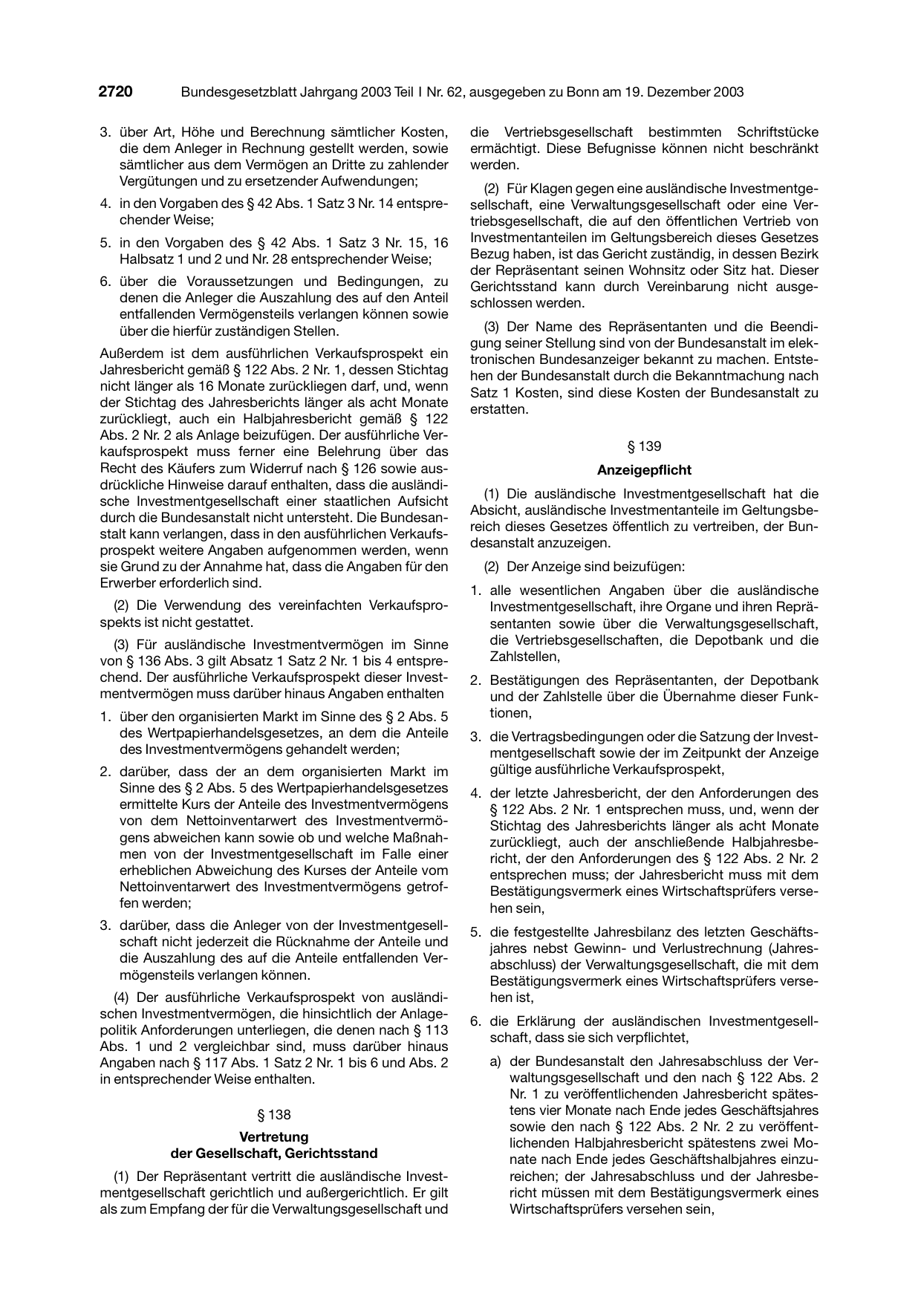 BGBl. 2003, Seite 2720 — Originalseite als Abbildung