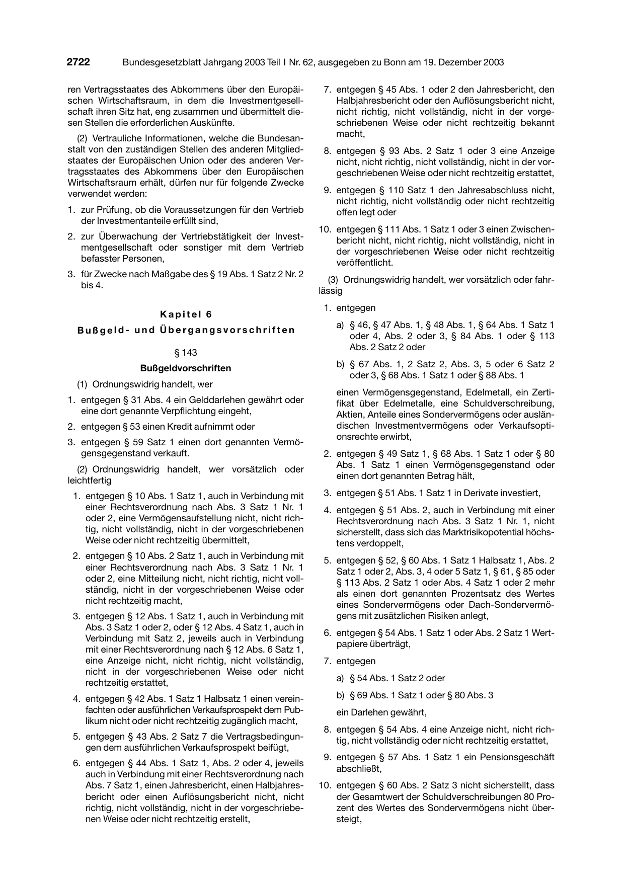 BGBl. 2003, Seite 2722 — Originalseite als Abbildung