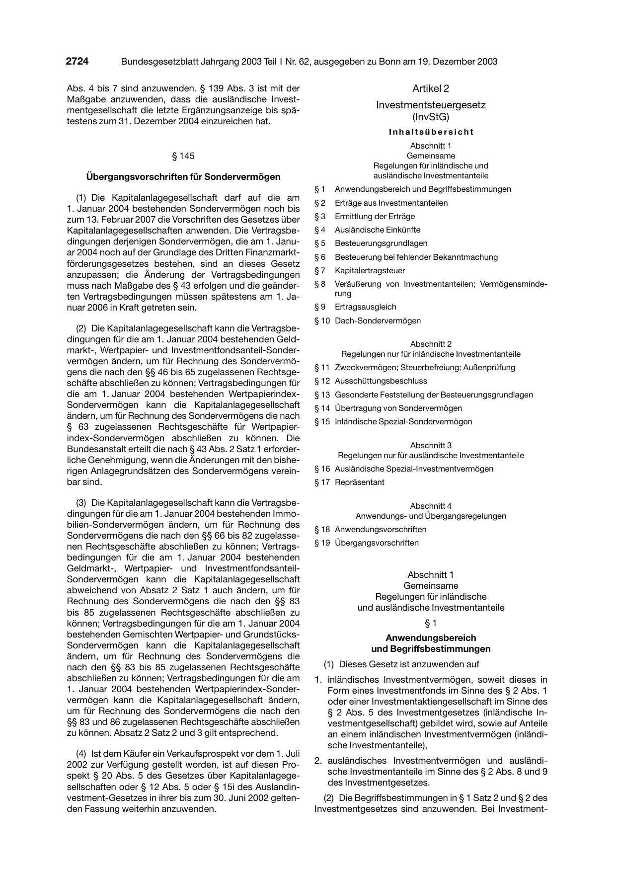BGBl. 2003, Seite 2724 — Originalseite als Abbildung