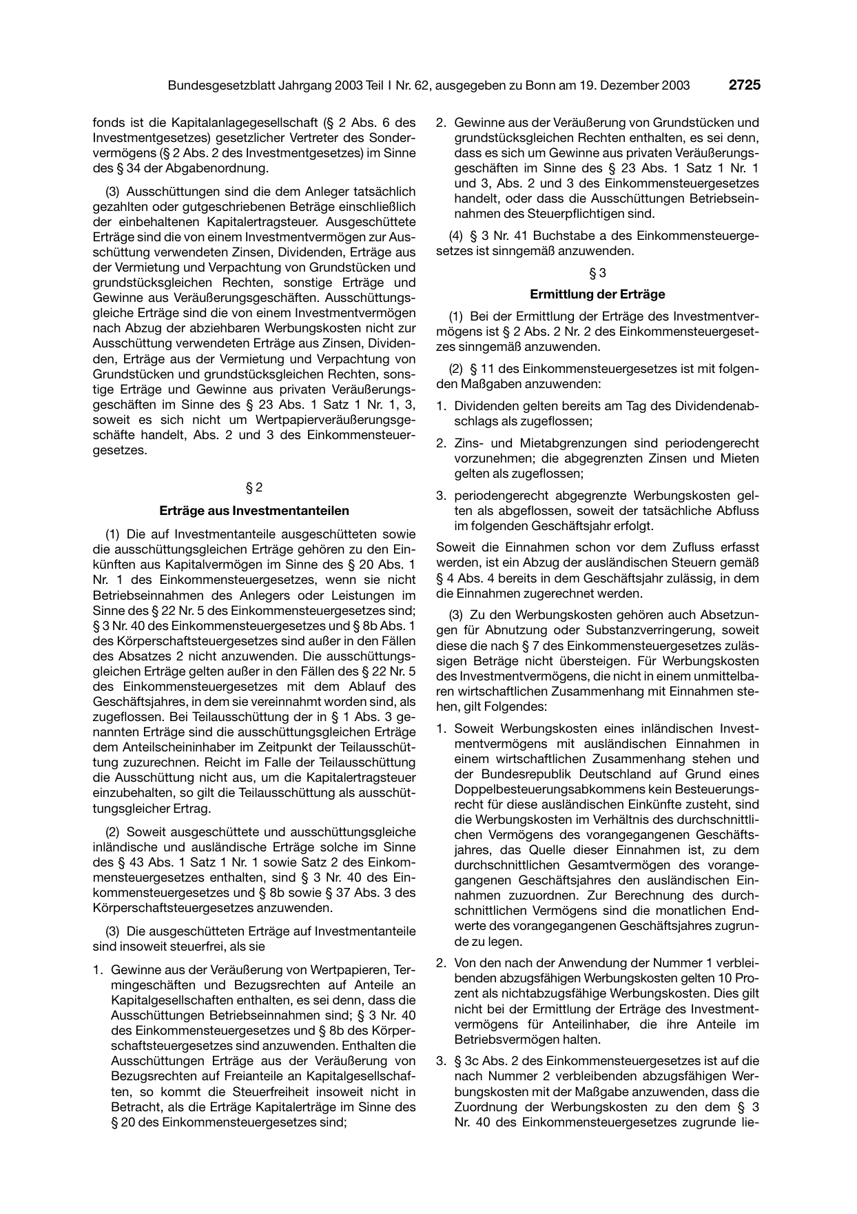 BGBl. 2003, Seite 2725 — Originalseite als Abbildung