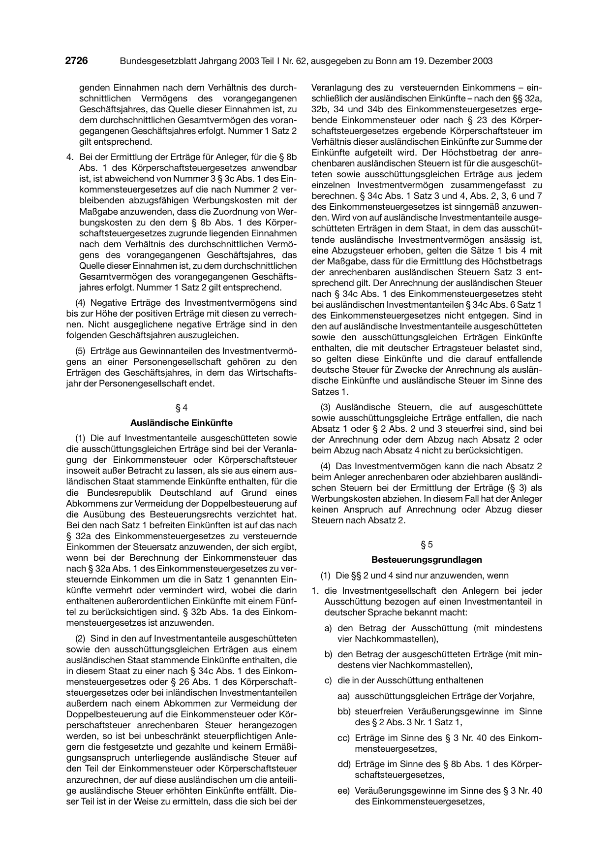BGBl. 2003, Seite 2726 — Originalseite als Abbildung