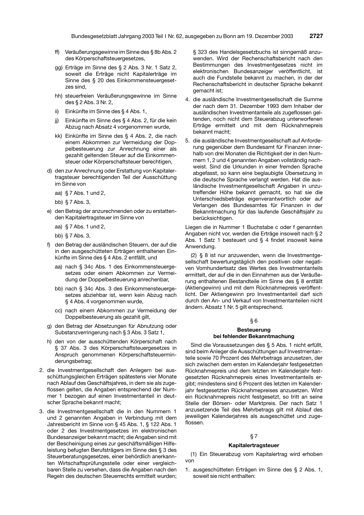 BGBl. 2003, Seite 2727 — Originalseite als Abbildung