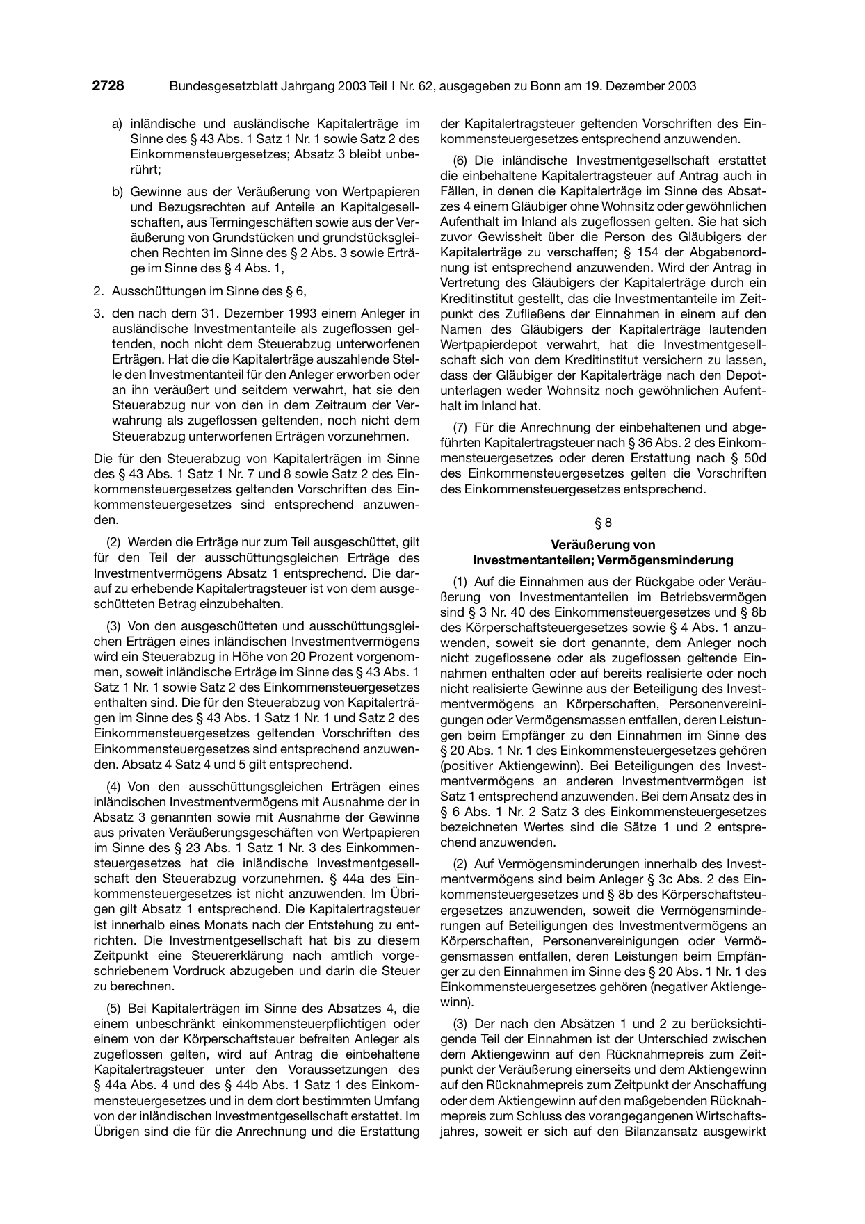 BGBl. 2003, Seite 2728 — Originalseite als Abbildung