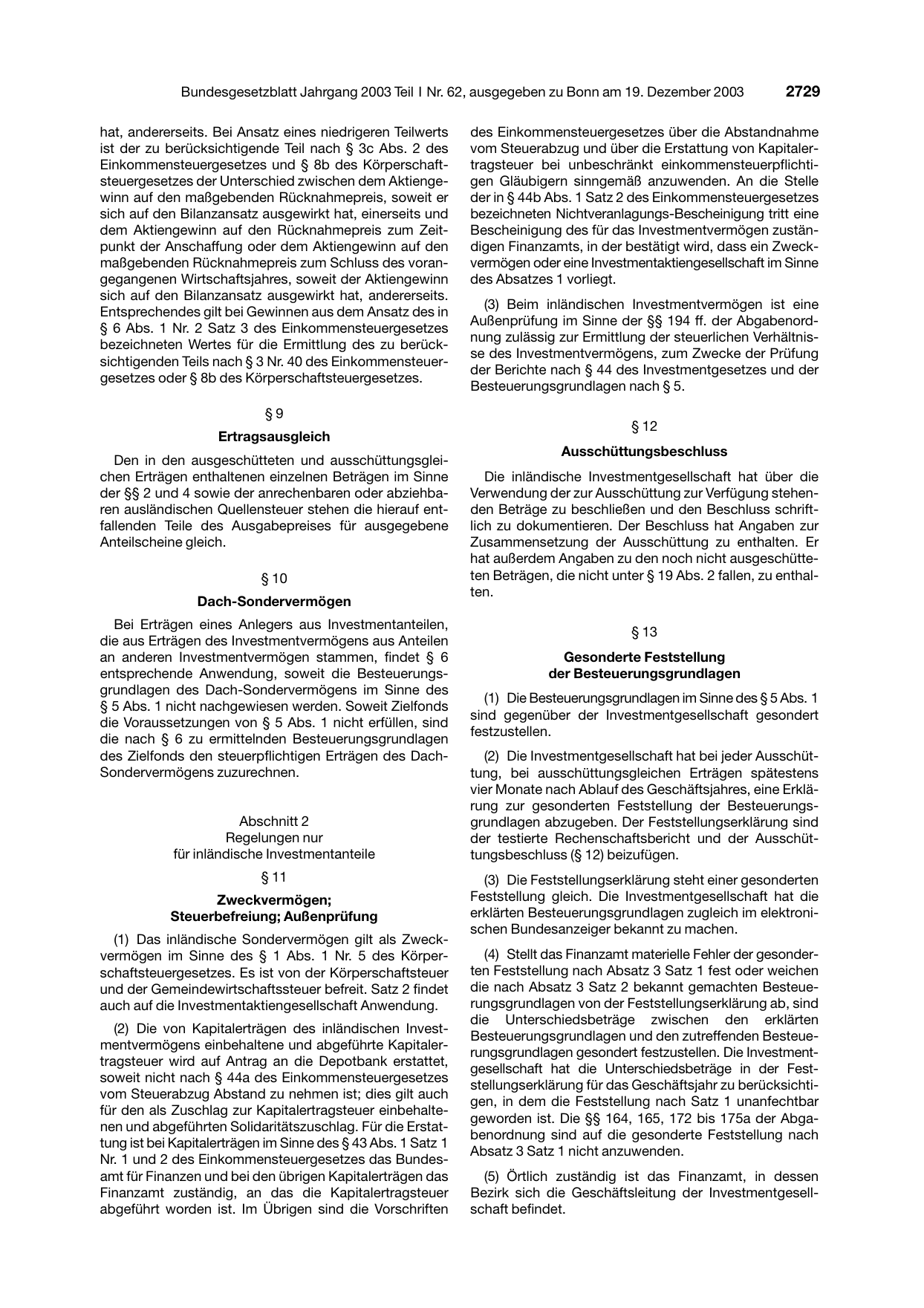 BGBl. 2003, Seite 2729 — Originalseite als Abbildung