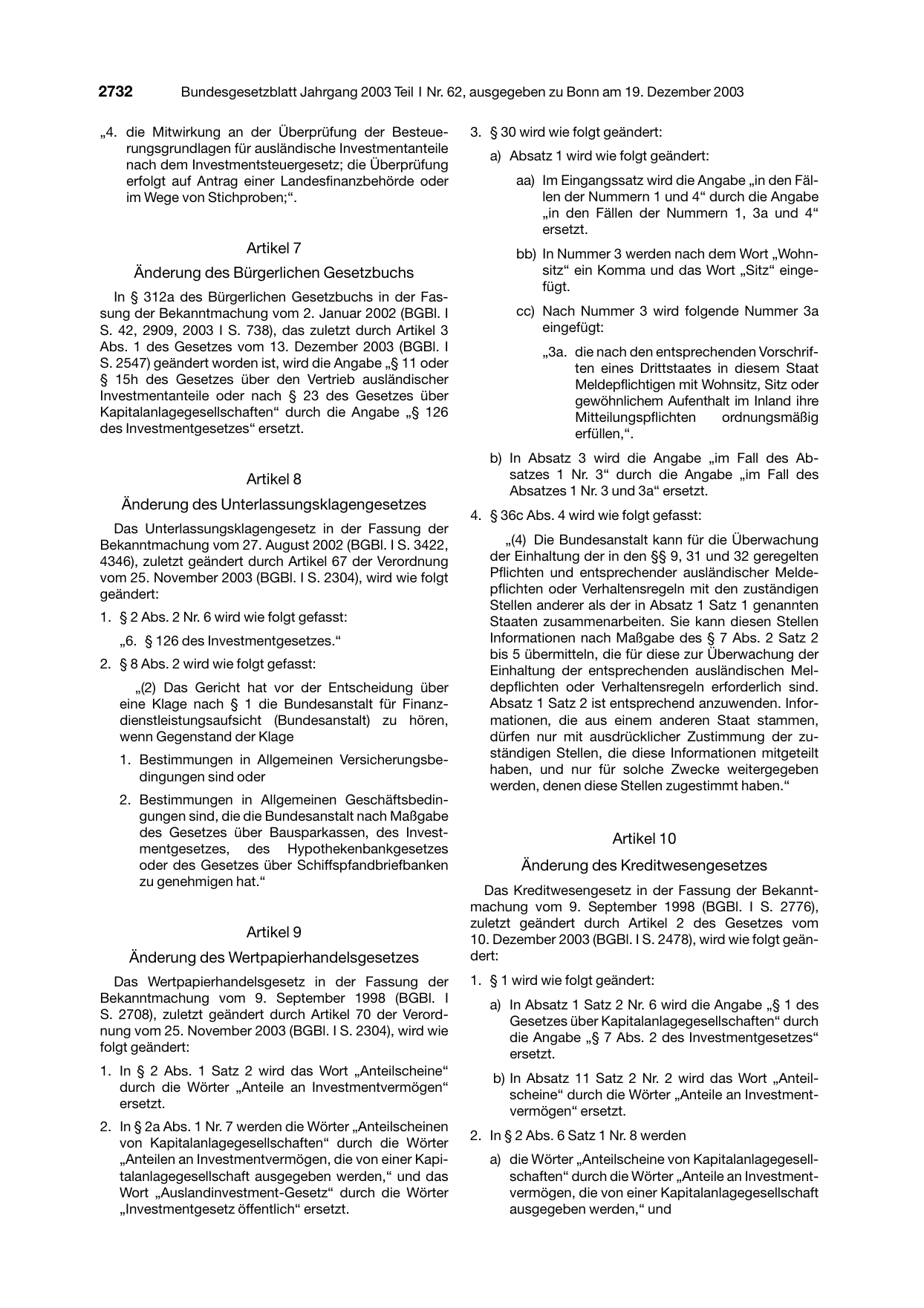BGBl. 2003, Seite 2732 — Originalseite als Abbildung