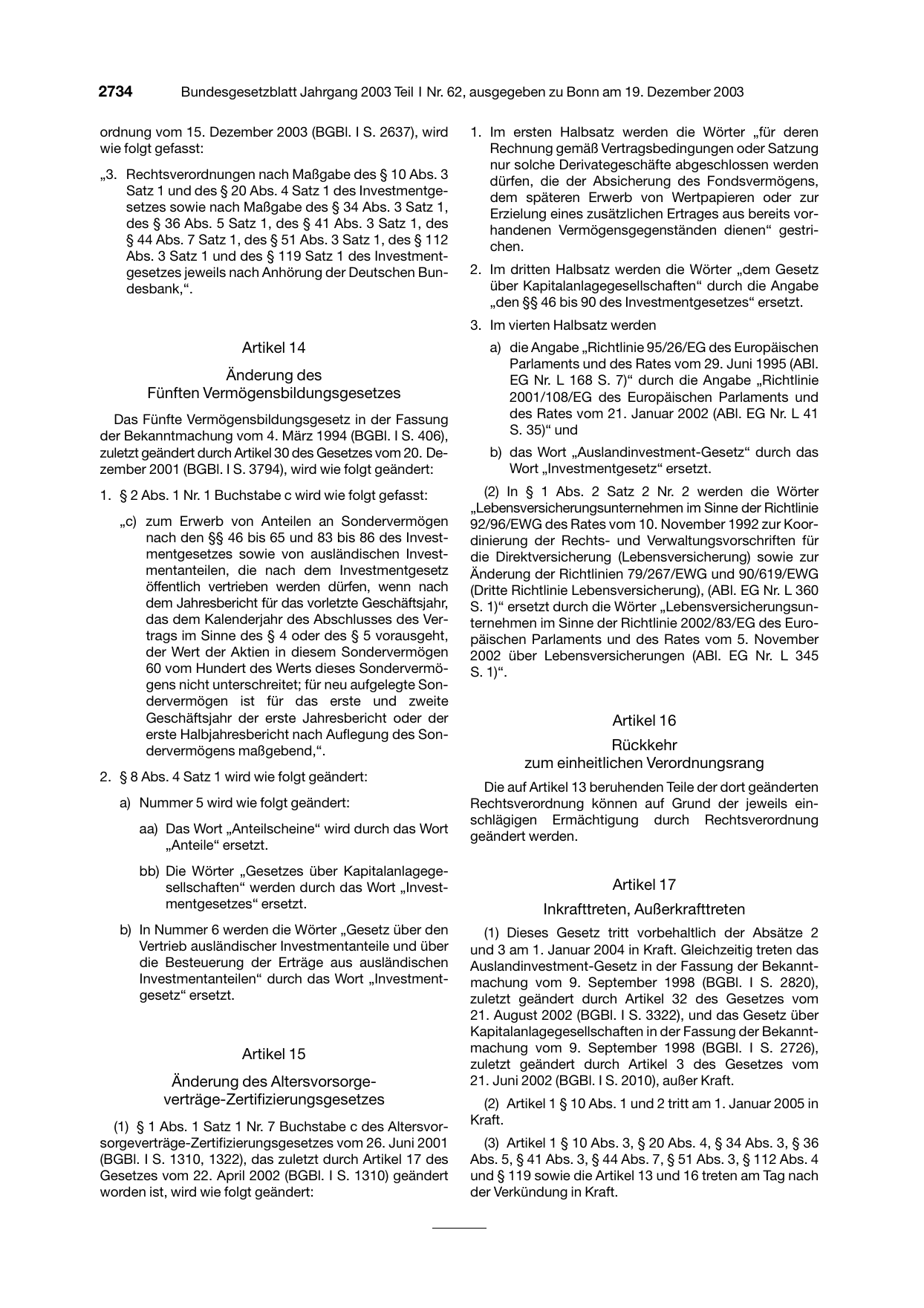 BGBl. 2003, Seite 2734 — Originalseite als Abbildung