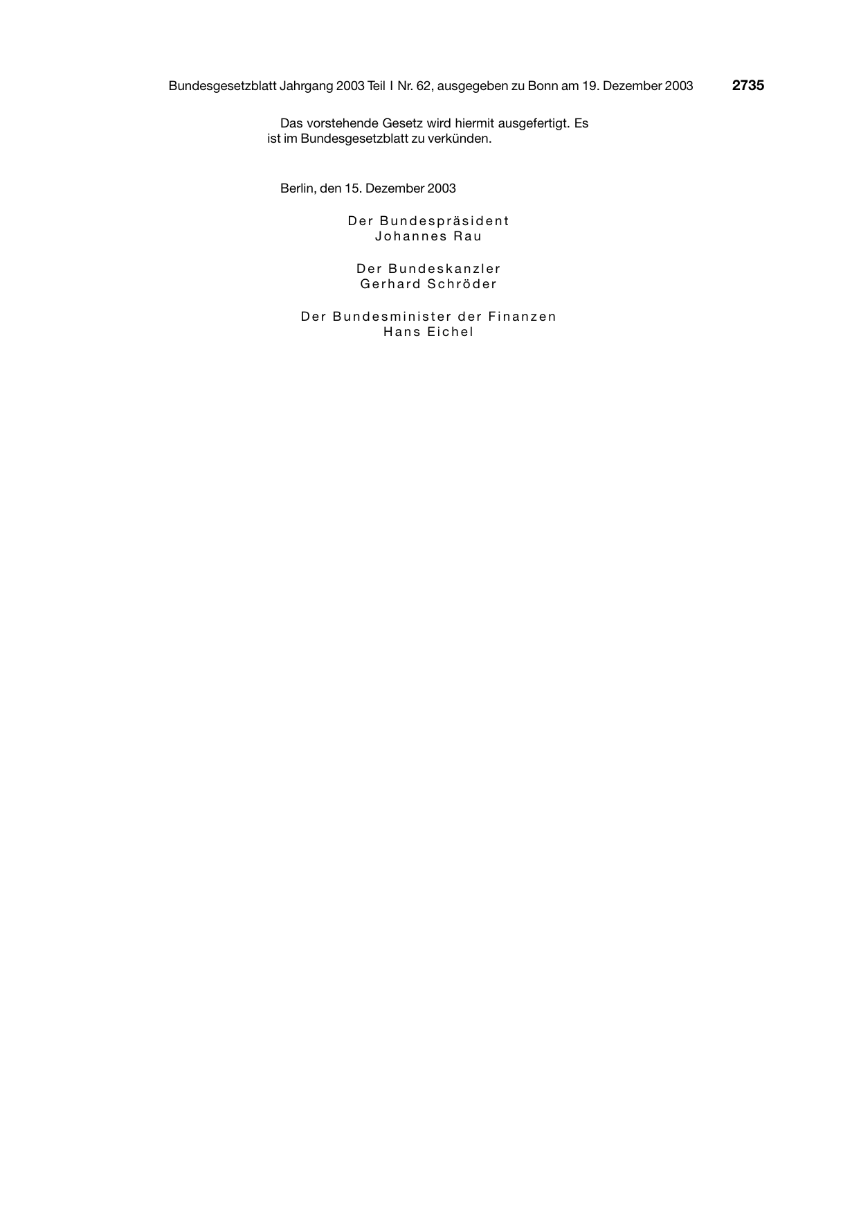 BGBl. 2003, Seite 2735 — Originalseite als Abbildung