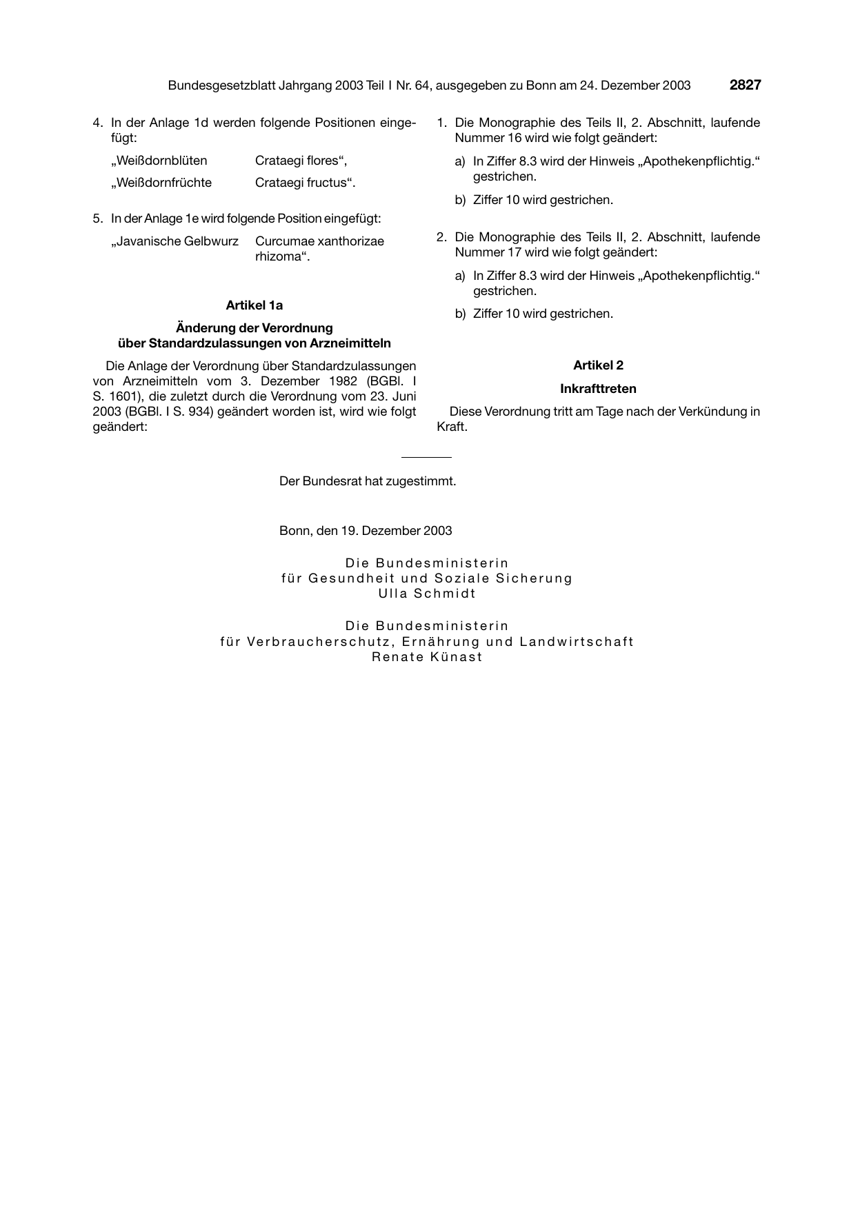 BGBl. 2003, Seite 2827 — Originalseite als Abbildung