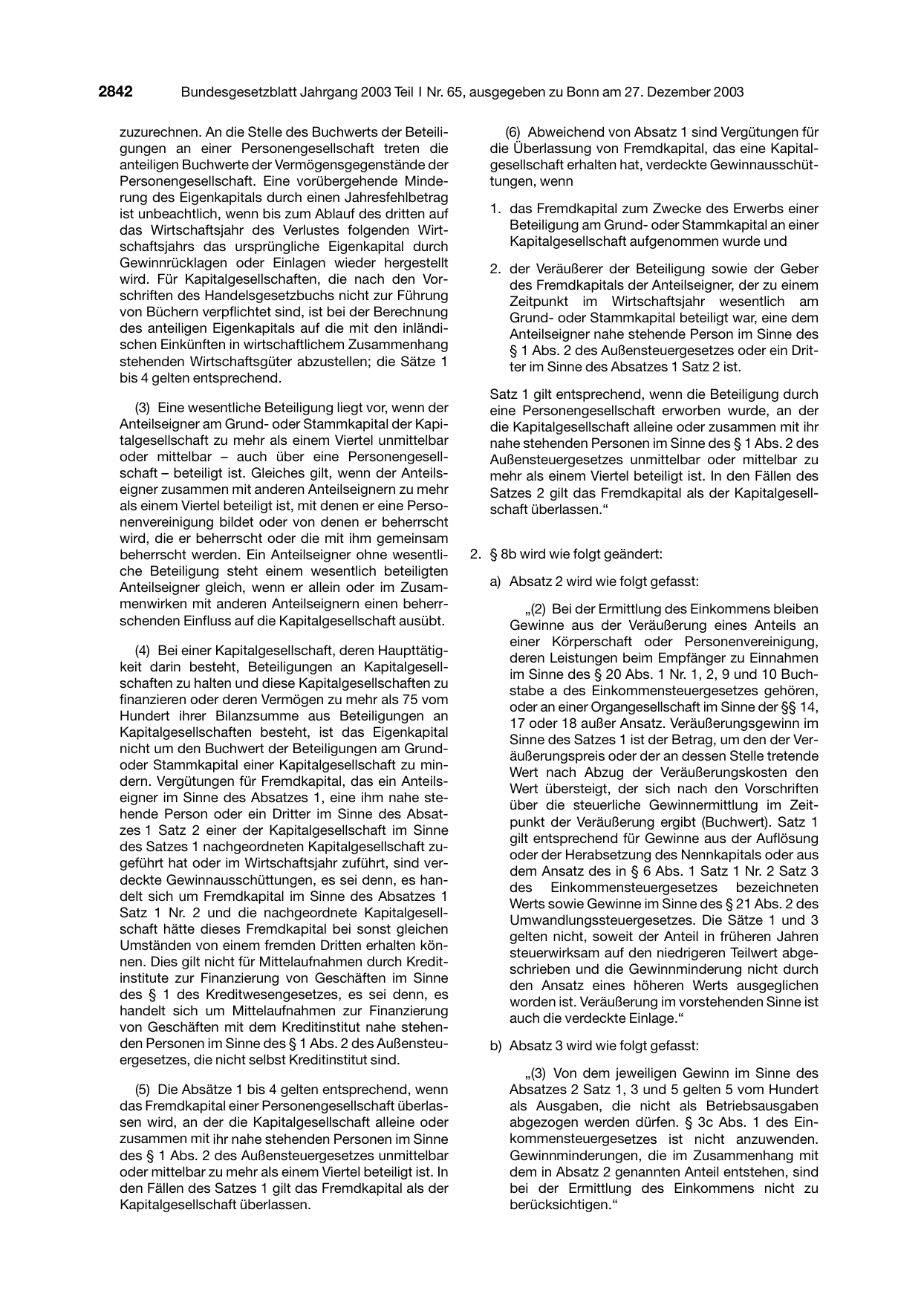 BGBl. 2003, Seite 2842 — Originalseite als Abbildung