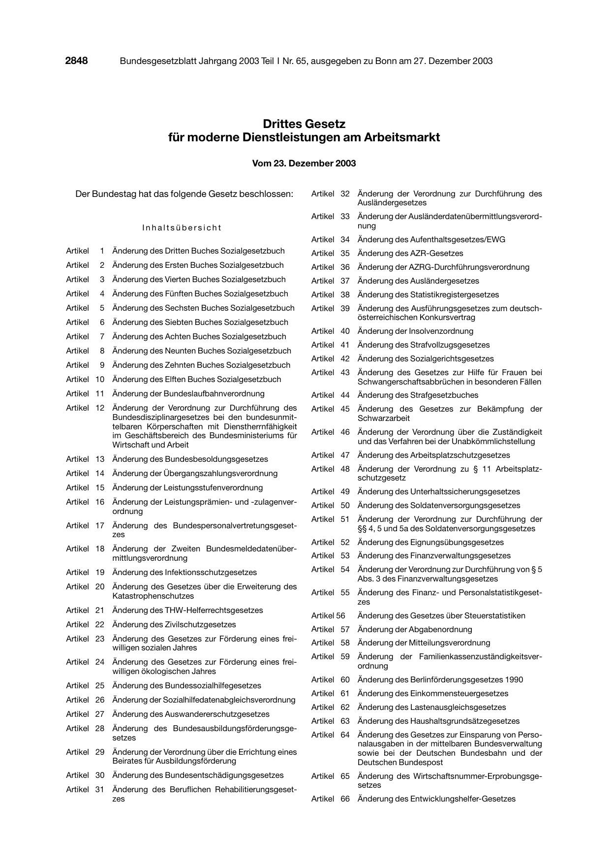 BGBl. 2003, Seite 2848 — Originalseite als Abbildung