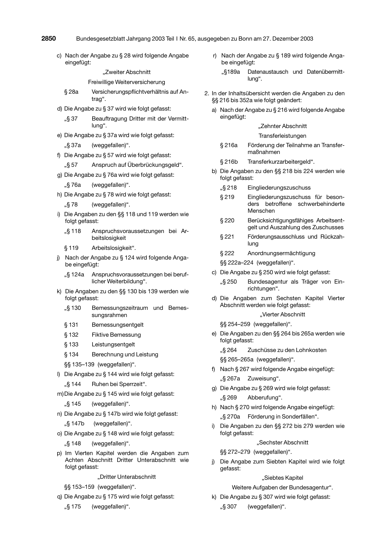 BGBl. 2003, Seite 2850 — Originalseite als Abbildung