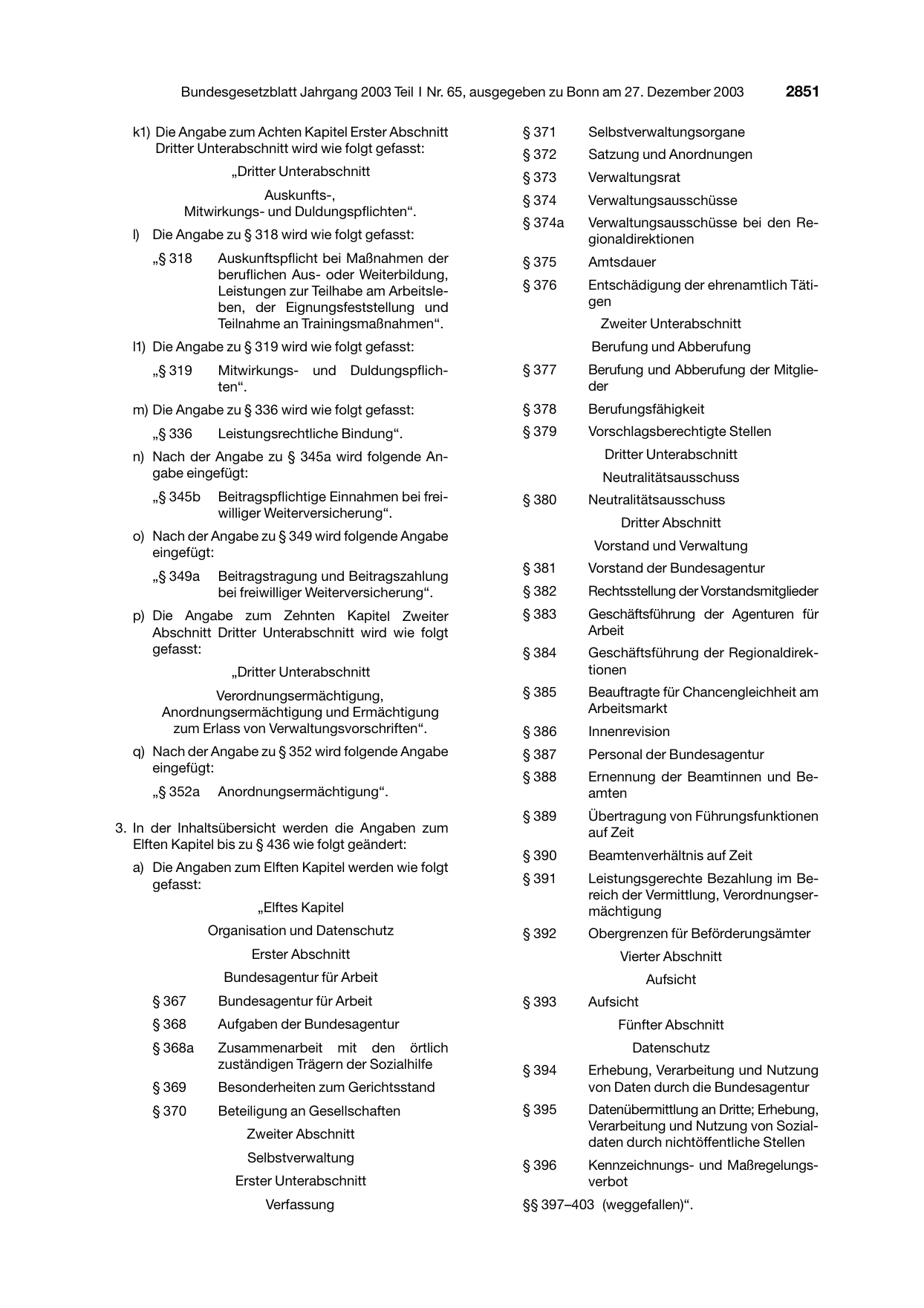 BGBl. 2003, Seite 2851 — Originalseite als Abbildung