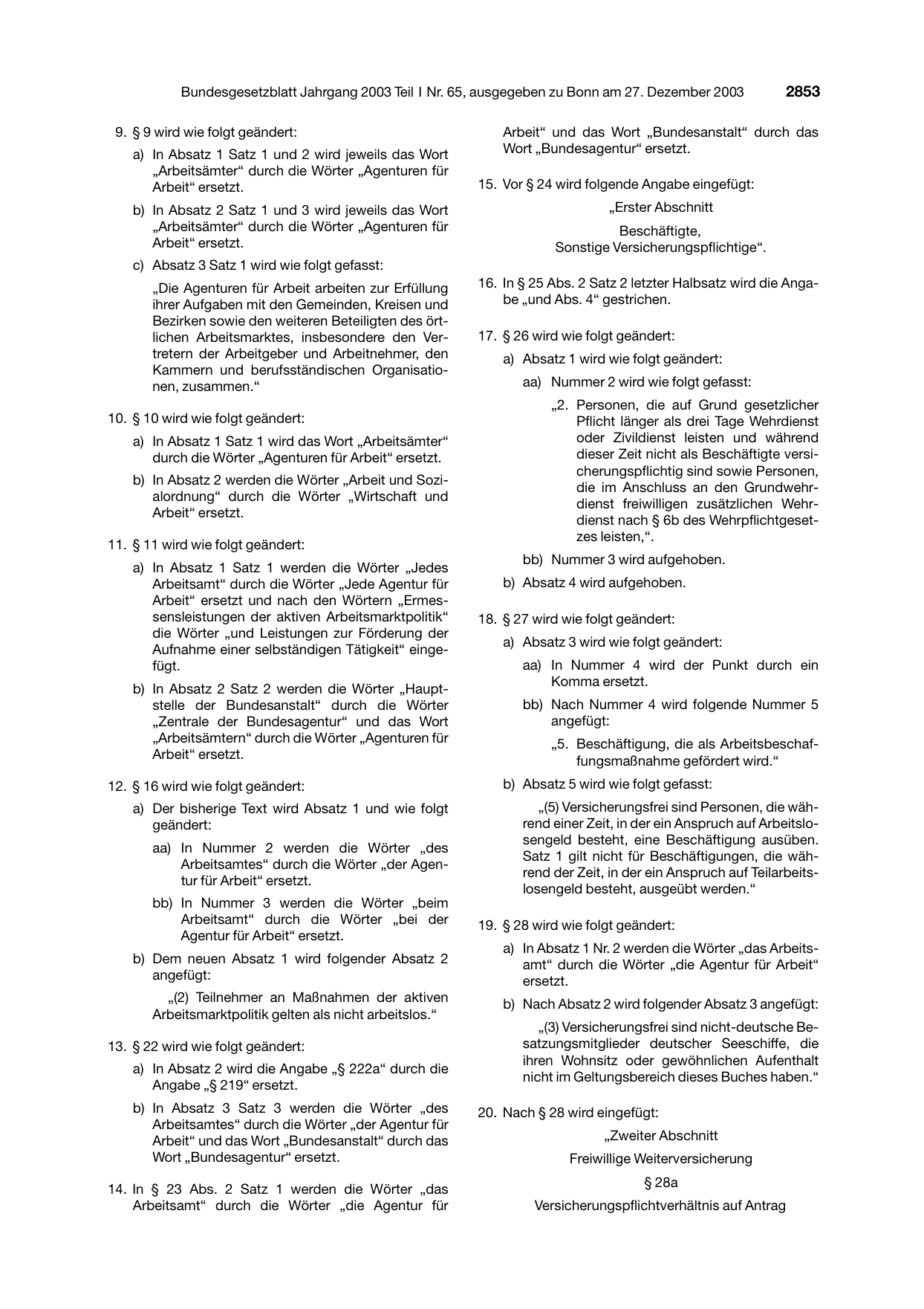 BGBl. 2003, Seite 2853 — Originalseite als Abbildung