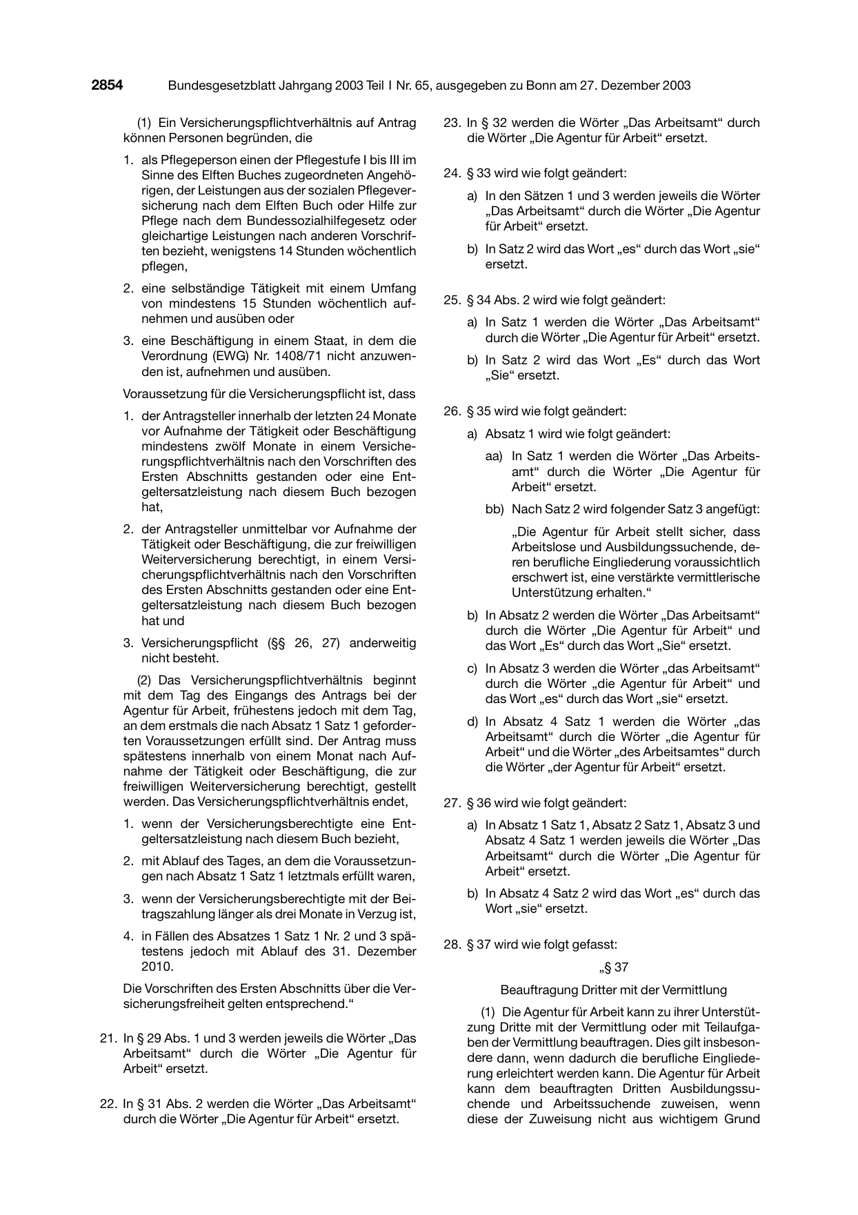 BGBl. 2003, Seite 2854 — Originalseite als Abbildung