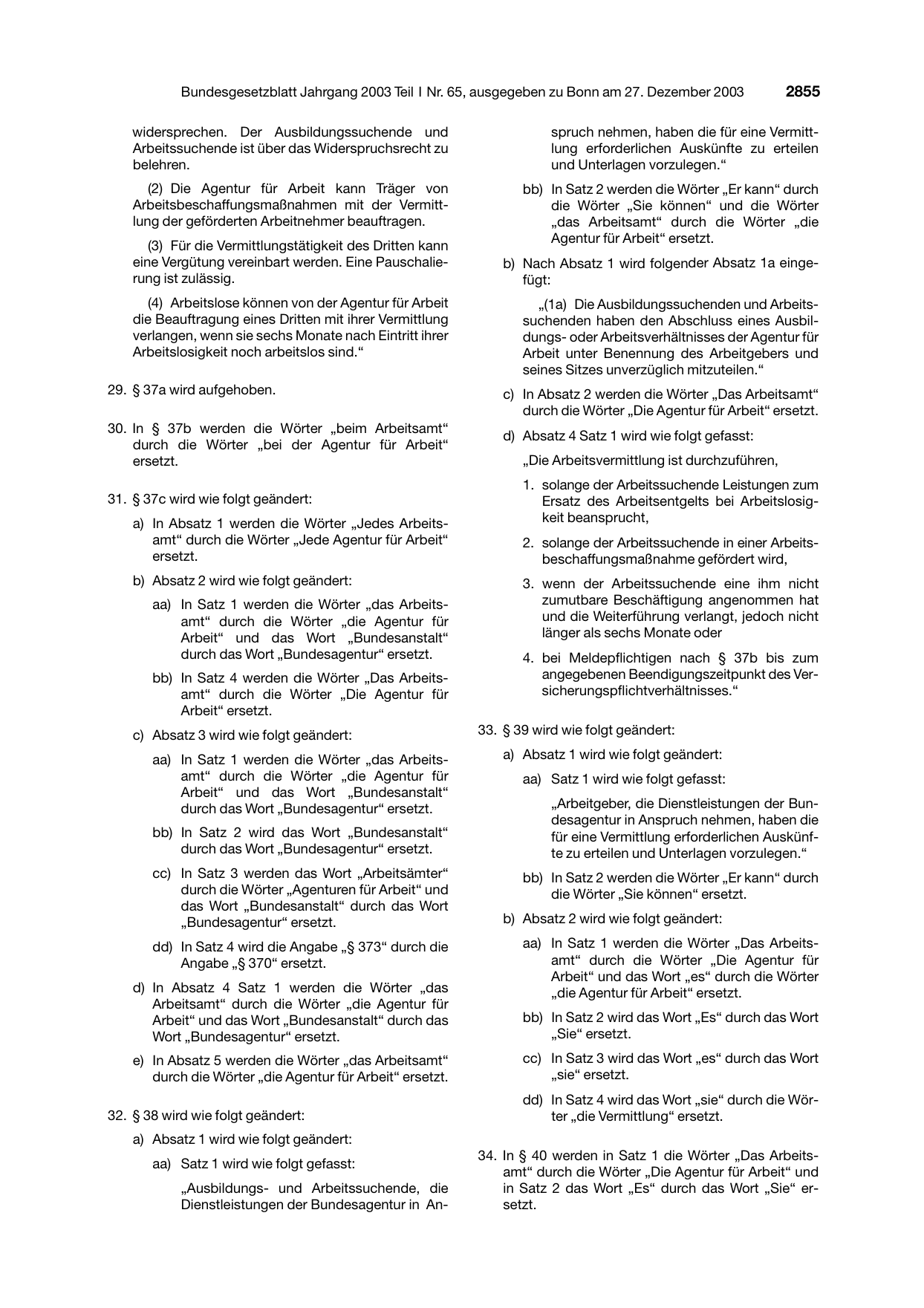 BGBl. 2003, Seite 2855 — Originalseite als Abbildung