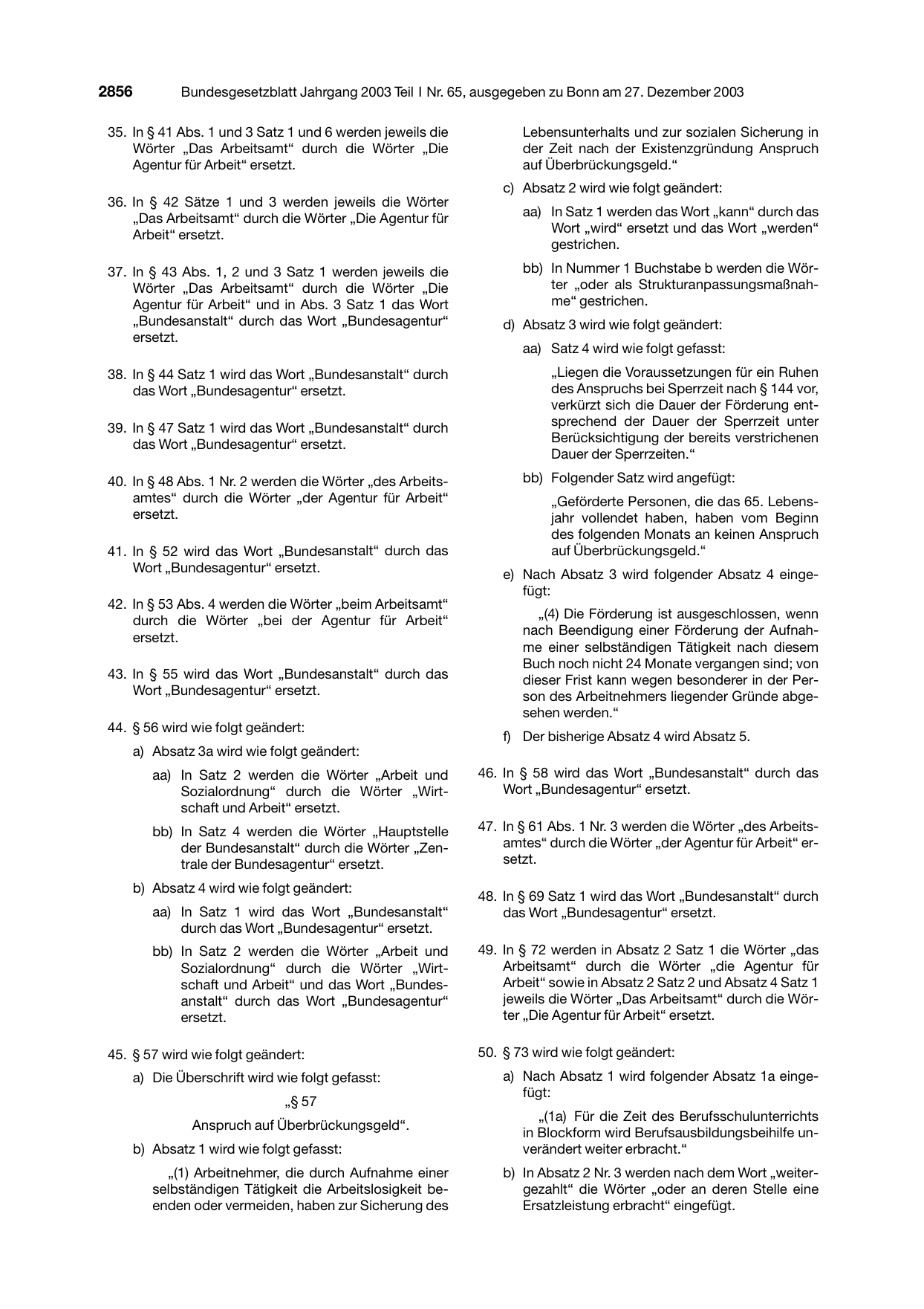 BGBl. 2003, Seite 2856 — Originalseite als Abbildung