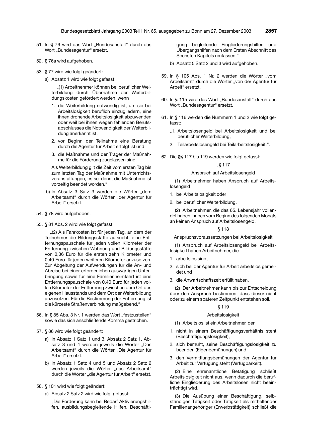 BGBl. 2003, Seite 2857 — Originalseite als Abbildung