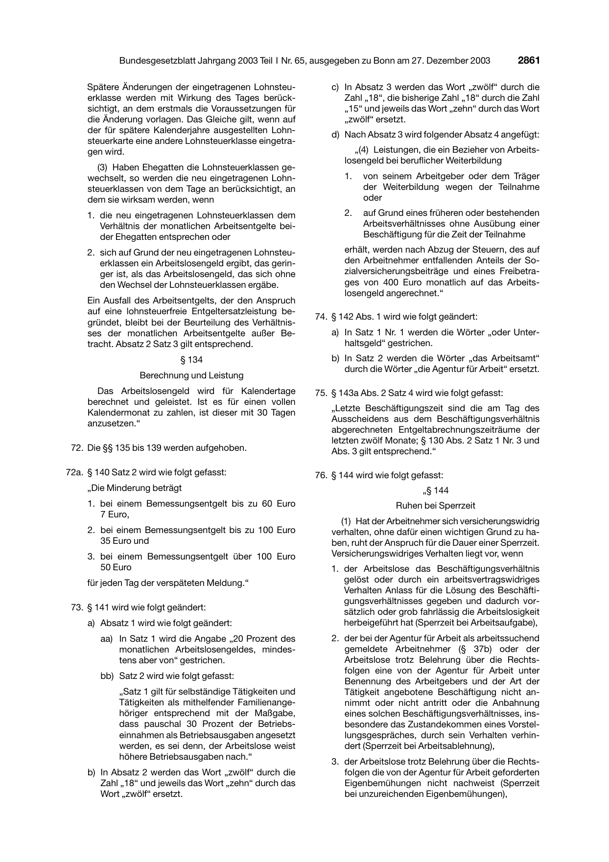 BGBl. 2003, Seite 2861 — Originalseite als Abbildung