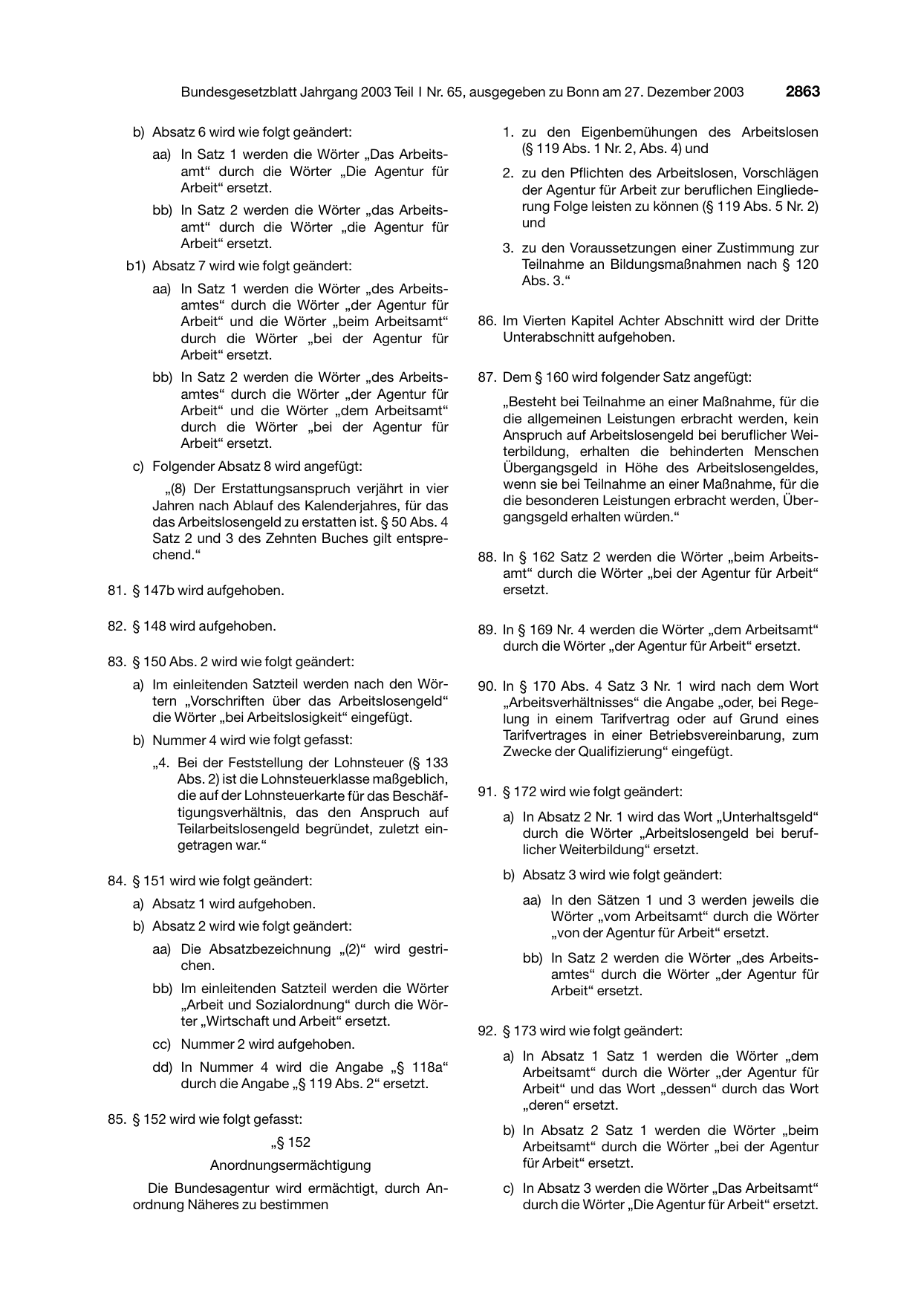 BGBl. 2003, Seite 2863 — Originalseite als Abbildung