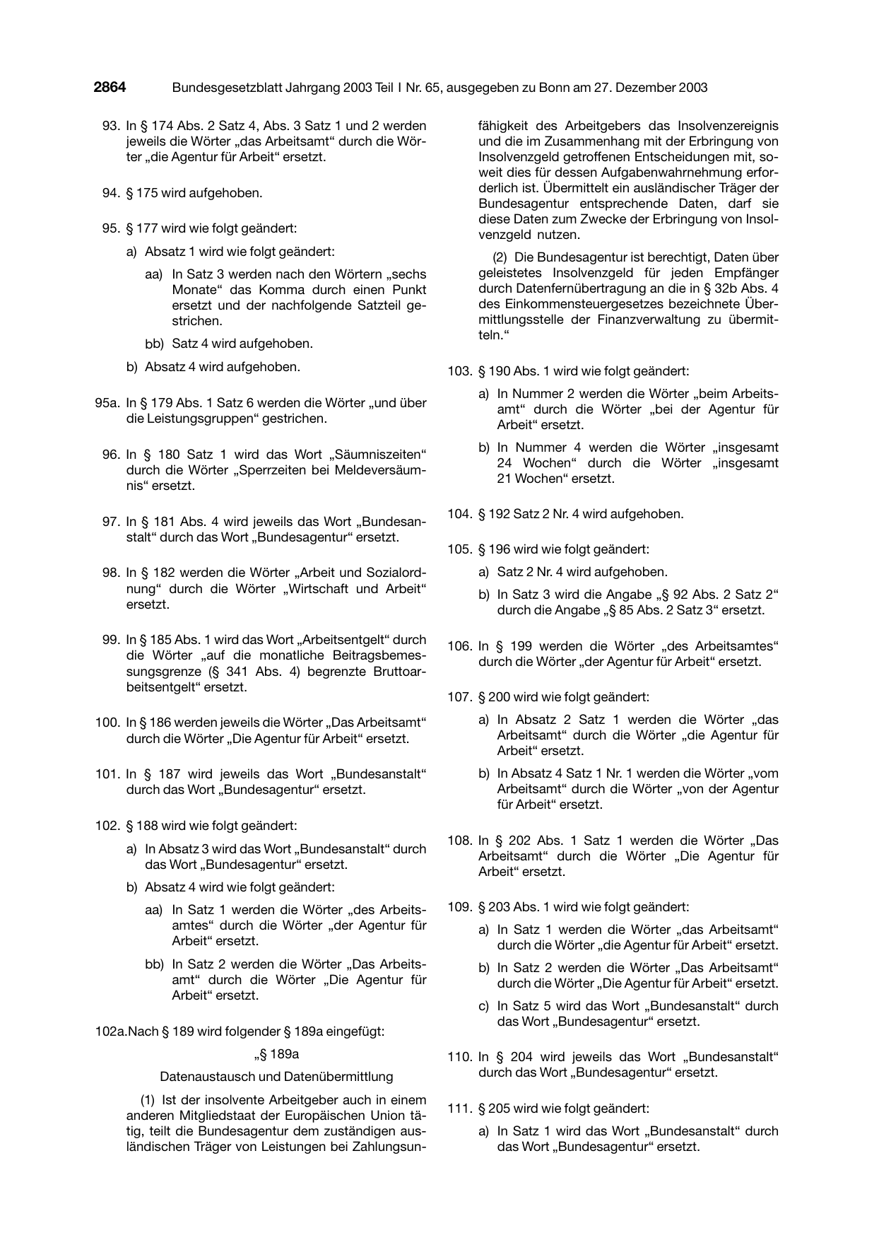 BGBl. 2003, Seite 2864 — Originalseite als Abbildung