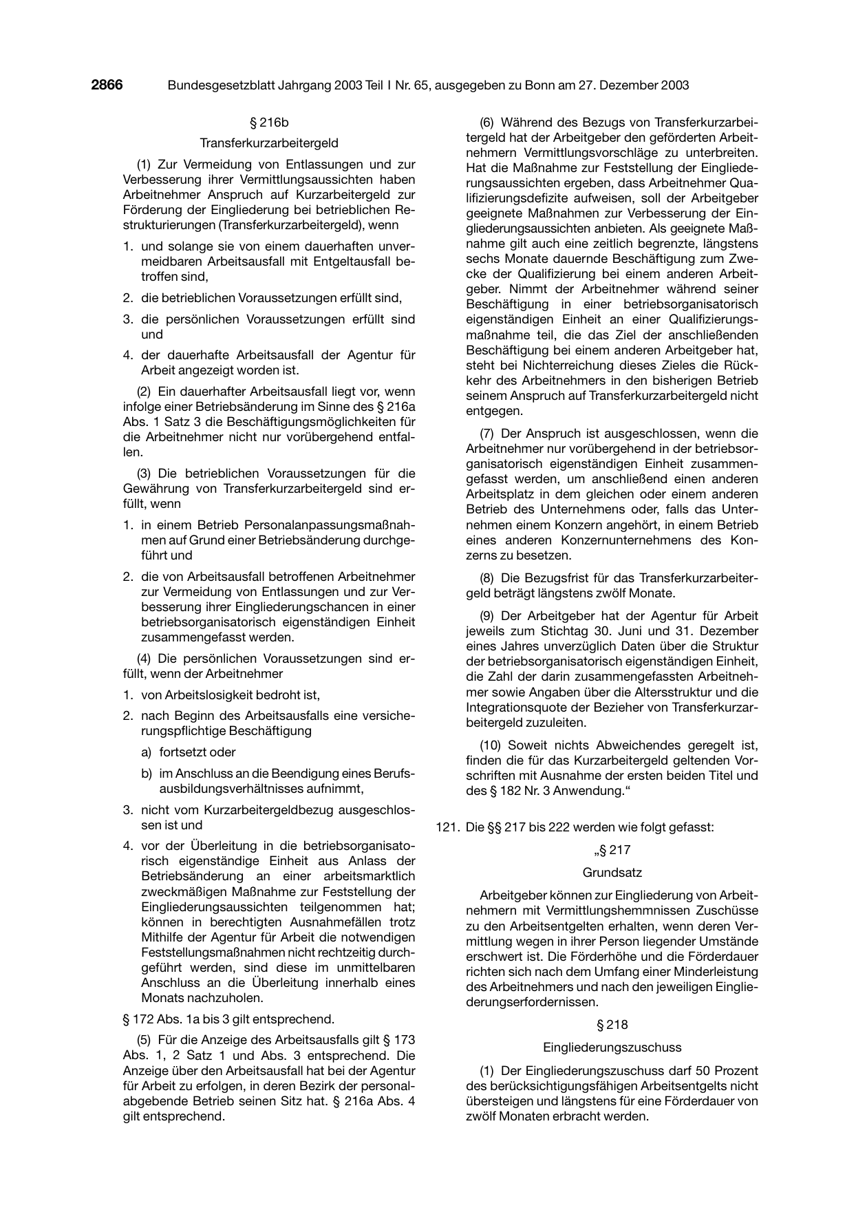 BGBl. 2003, Seite 2866 — Originalseite als Abbildung