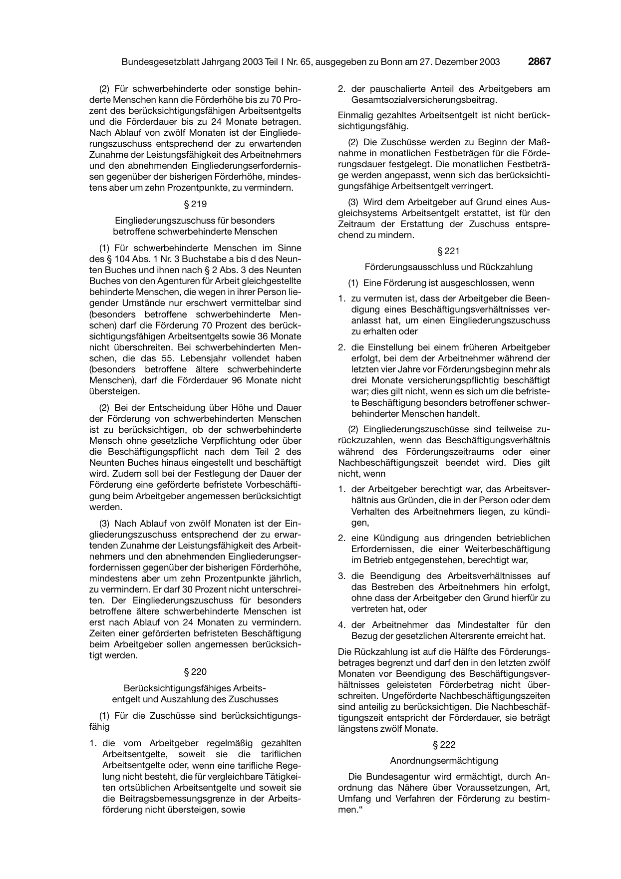 BGBl. 2003, Seite 2867 — Originalseite als Abbildung