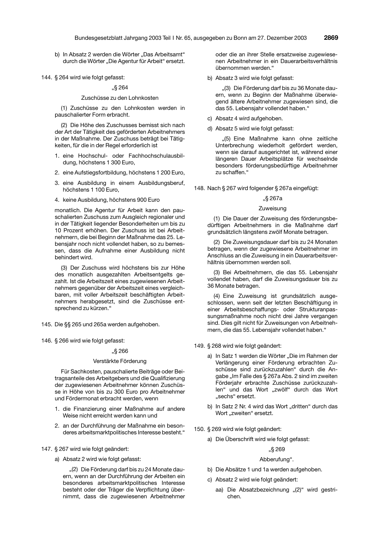 BGBl. 2003, Seite 2869 — Originalseite als Abbildung