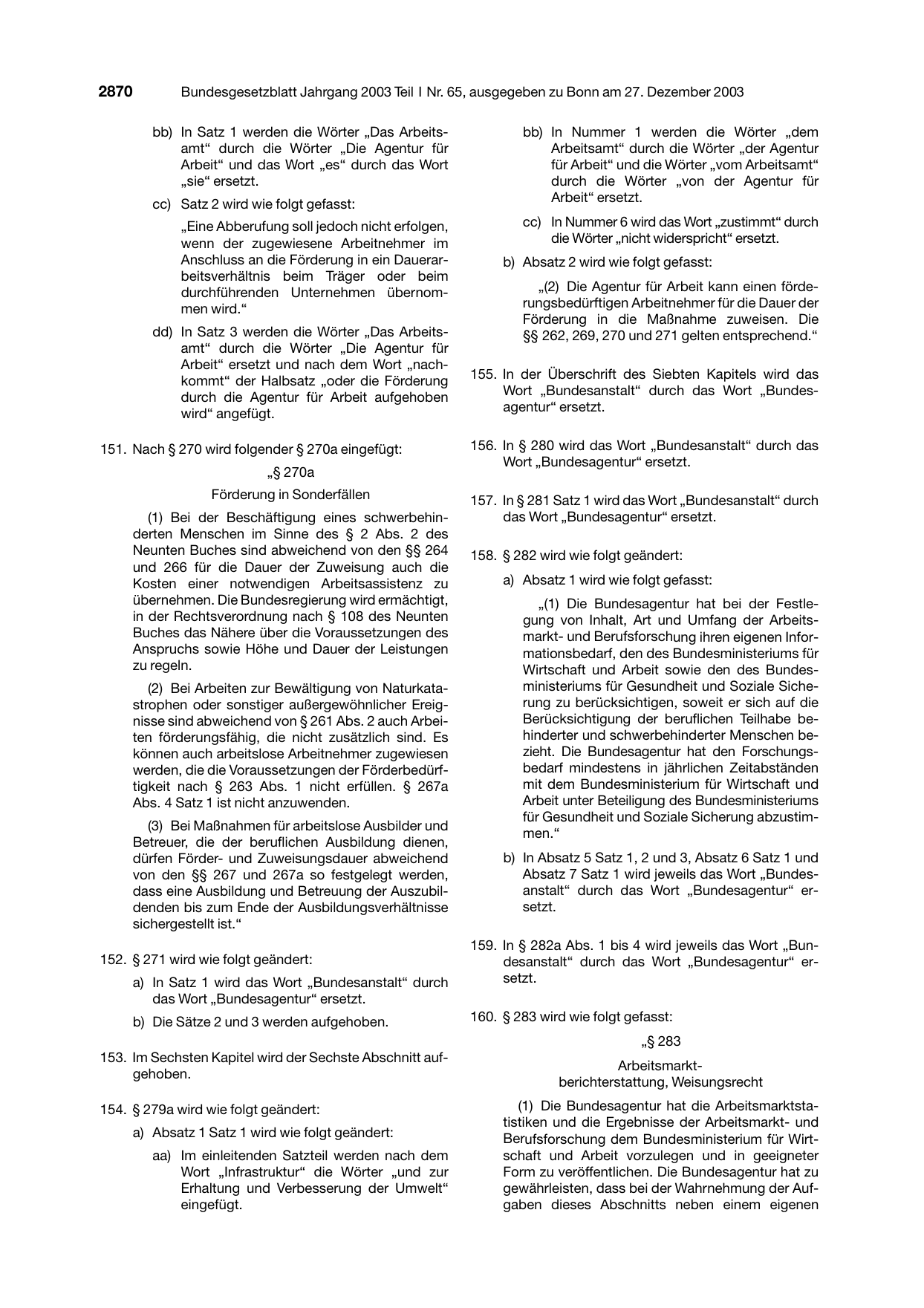 BGBl. 2003, Seite 2870 — Originalseite als Abbildung