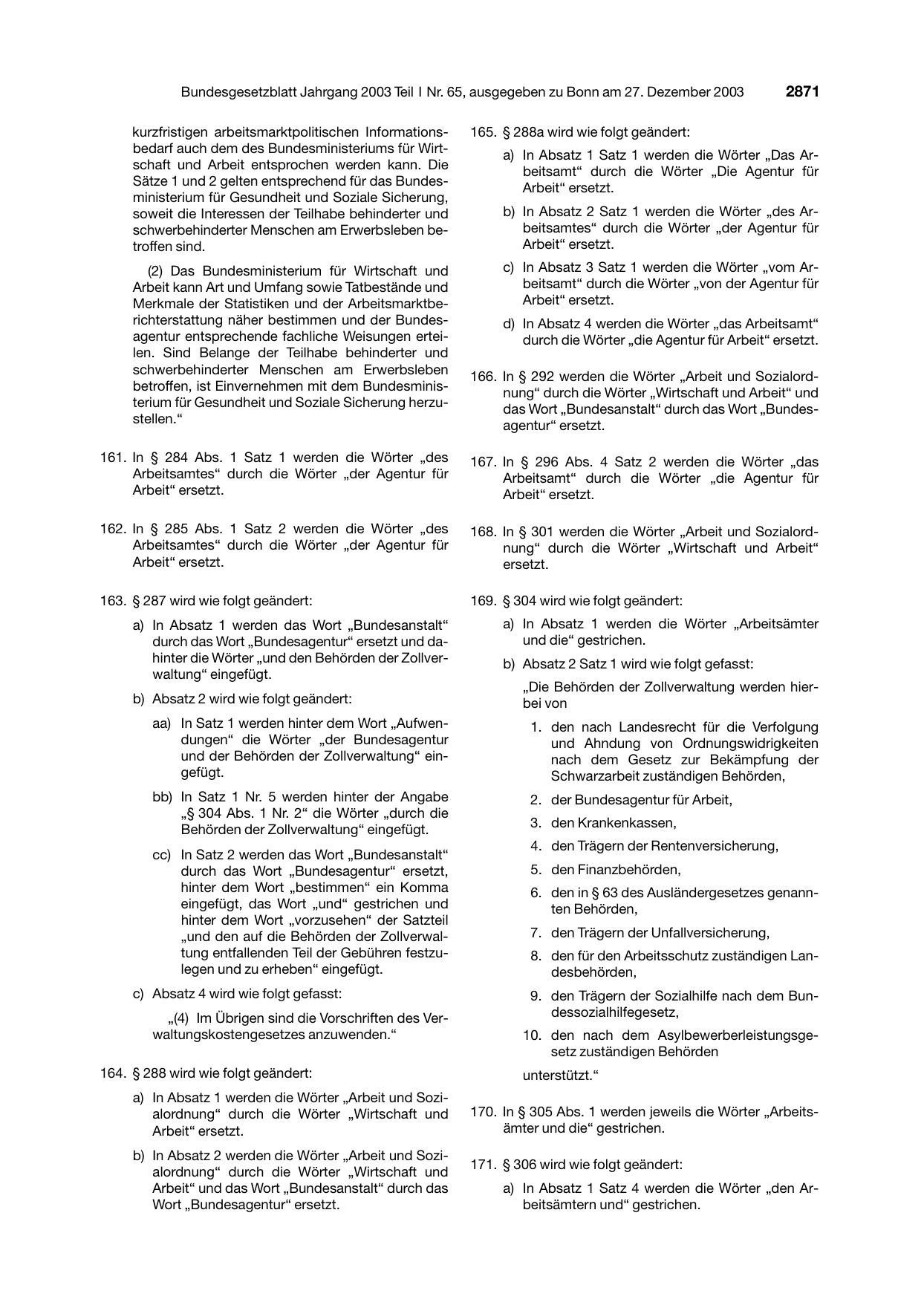BGBl. 2003, Seite 2871 — Originalseite als Abbildung