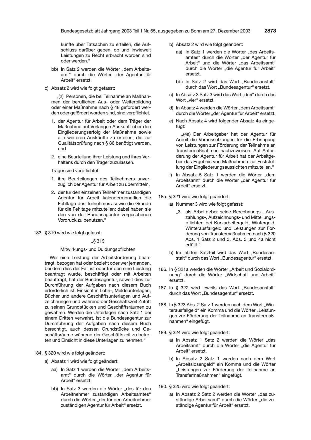 BGBl. 2003, Seite 2873 — Originalseite als Abbildung
