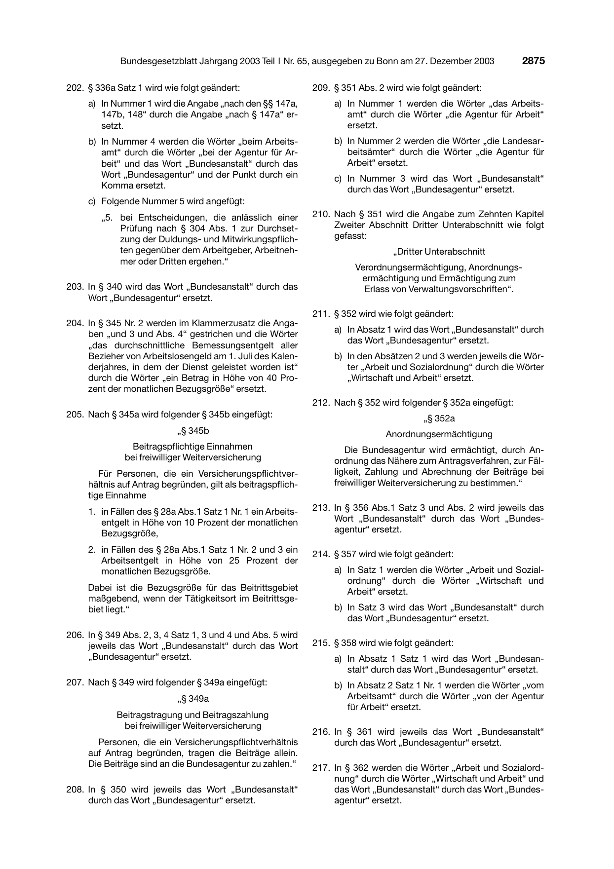 BGBl. 2003, Seite 2875 — Originalseite als Abbildung