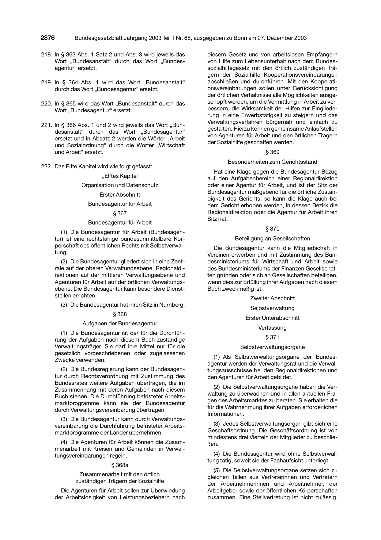 BGBl. 2003, Seite 2876 — Originalseite als Abbildung