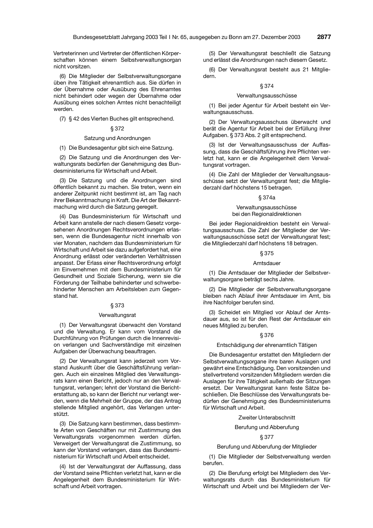 BGBl. 2003, Seite 2877 — Originalseite als Abbildung