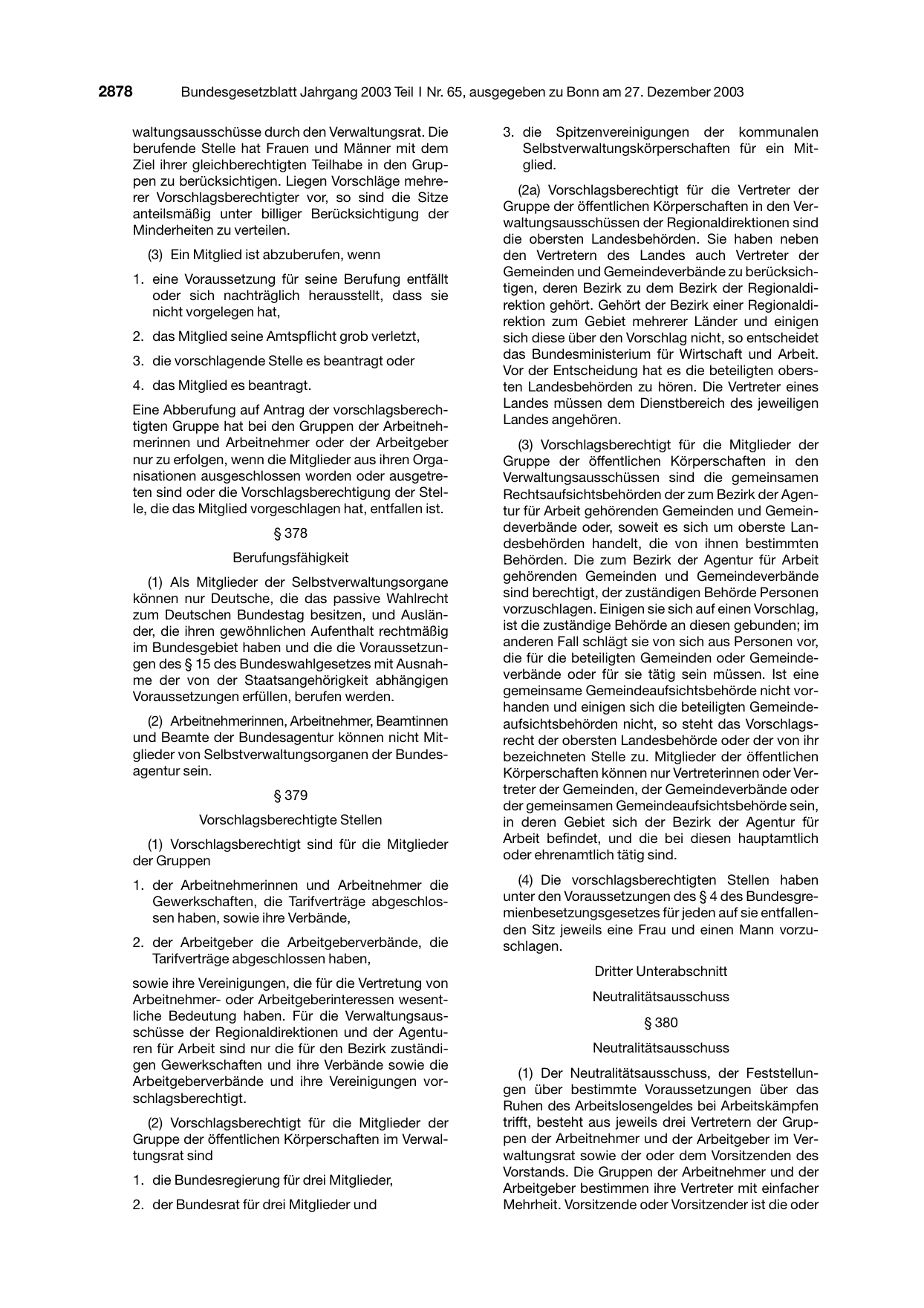 BGBl. 2003, Seite 2878 — Originalseite als Abbildung