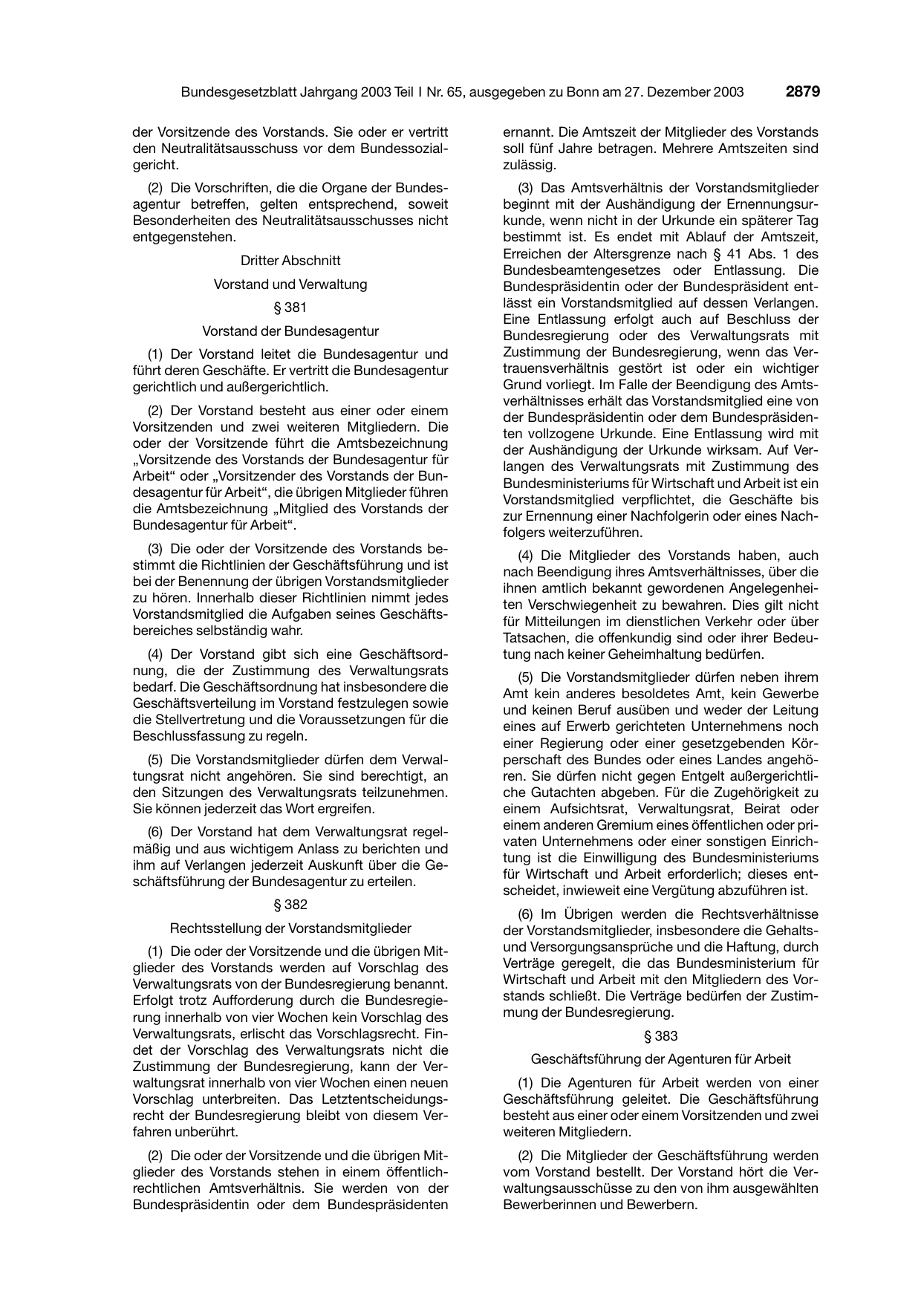 BGBl. 2003, Seite 2879 — Originalseite als Abbildung