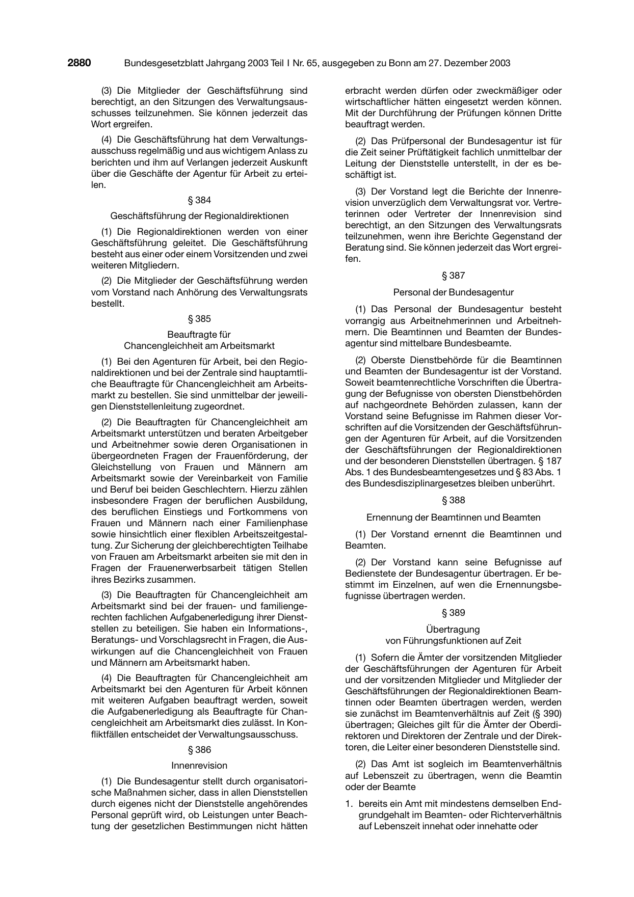 BGBl. 2003, Seite 2880 — Originalseite als Abbildung