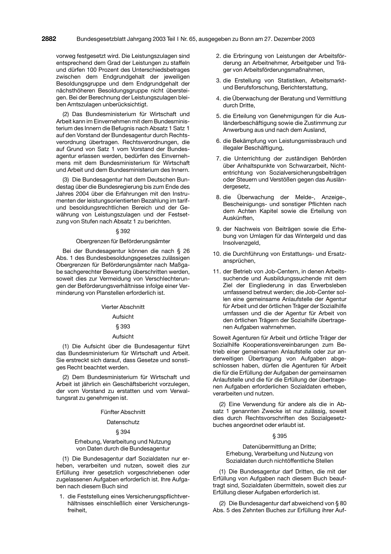 BGBl. 2003, Seite 2882 — Originalseite als Abbildung