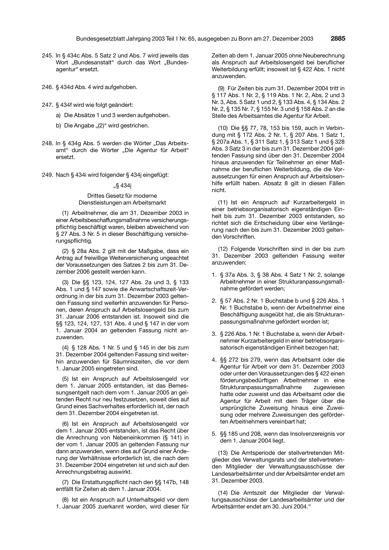BGBl. 2003, Seite 2885 — Originalseite als Abbildung