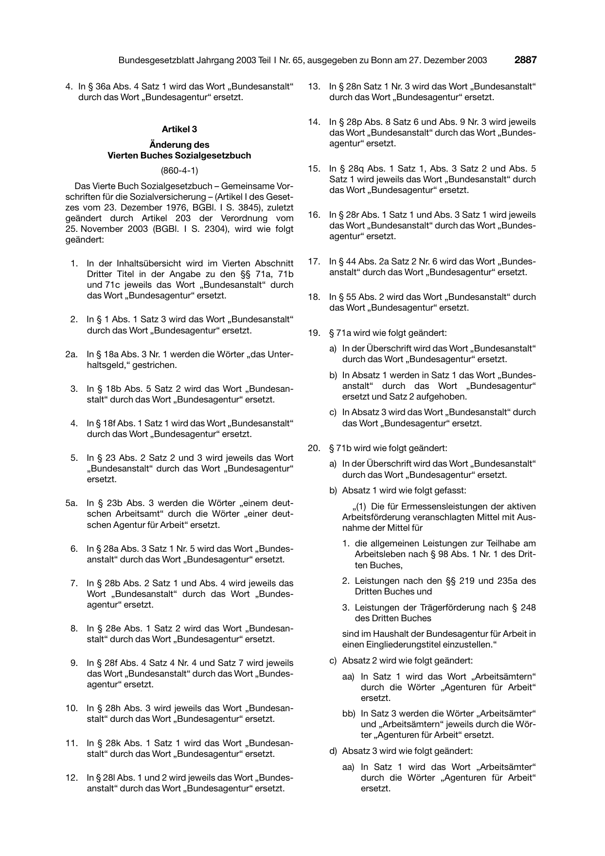 BGBl. 2003, Seite 2887 — Originalseite als Abbildung