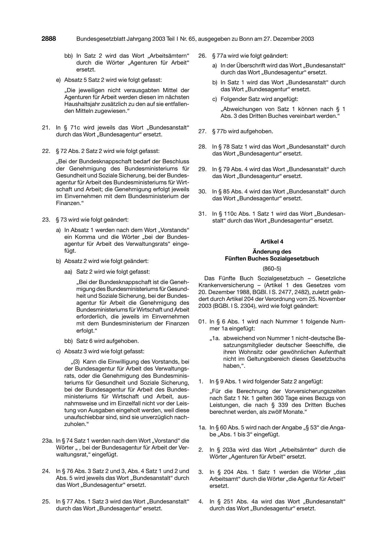 BGBl. 2003, Seite 2888 — Originalseite als Abbildung