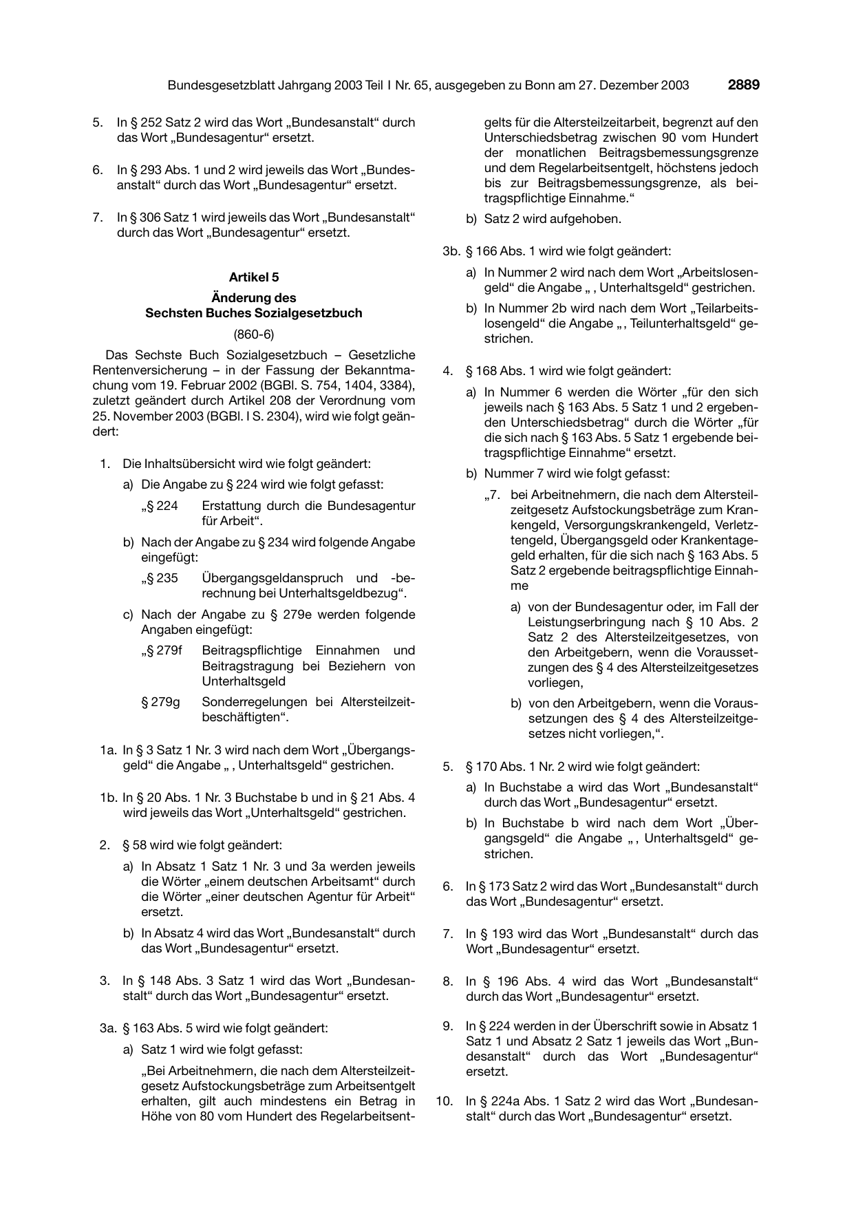 BGBl. 2003, Seite 2889 — Originalseite als Abbildung