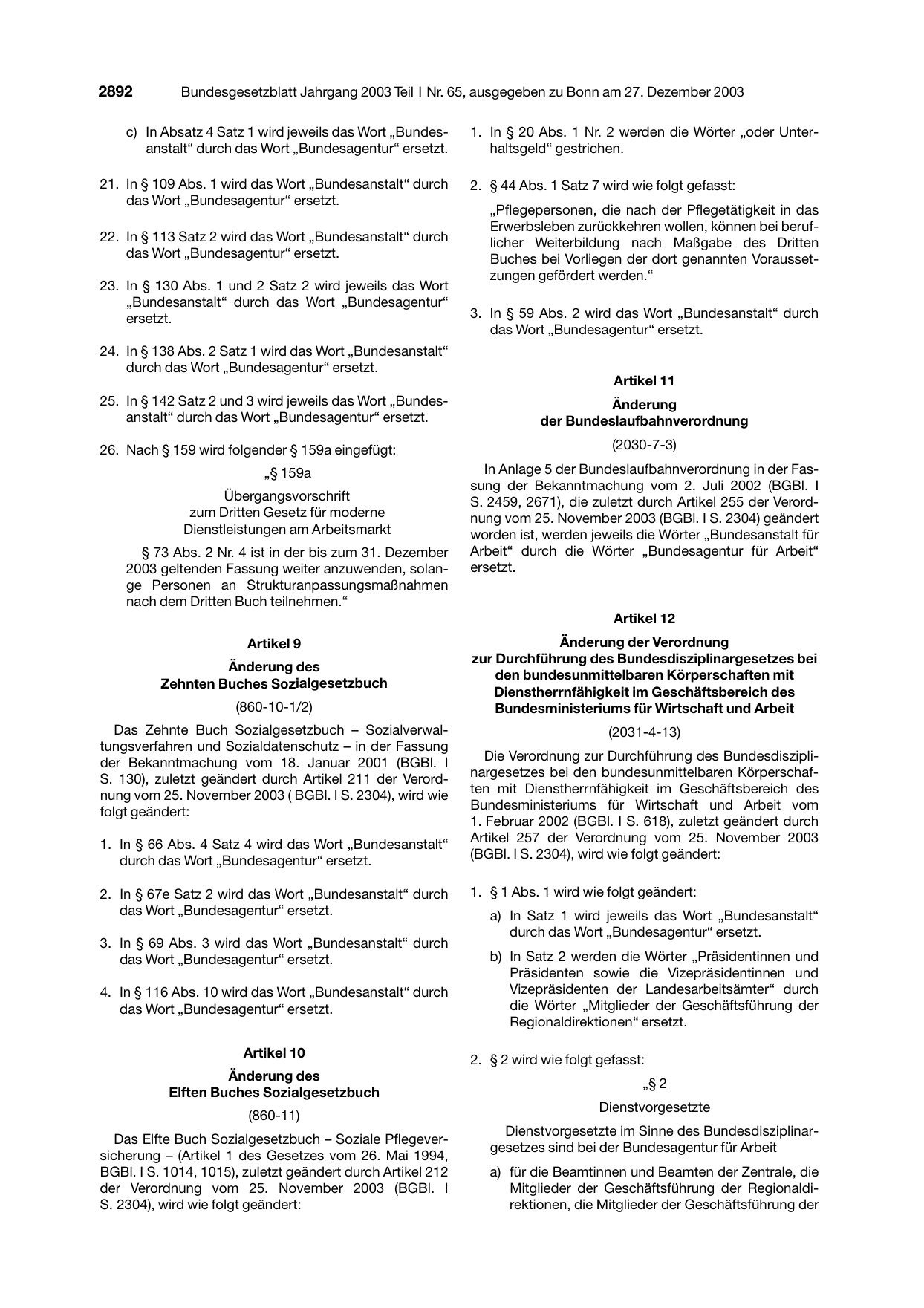 BGBl. 2003, Seite 2892 — Originalseite als Abbildung