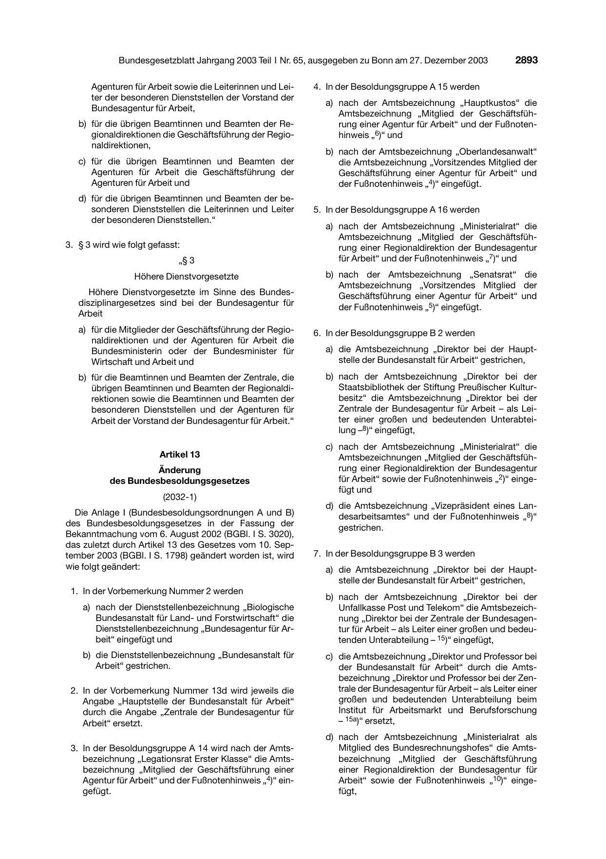 BGBl. 2003, Seite 2893 — Originalseite als Abbildung