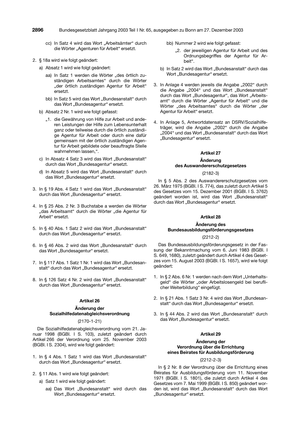 BGBl. 2003, Seite 2896 — Originalseite als Abbildung