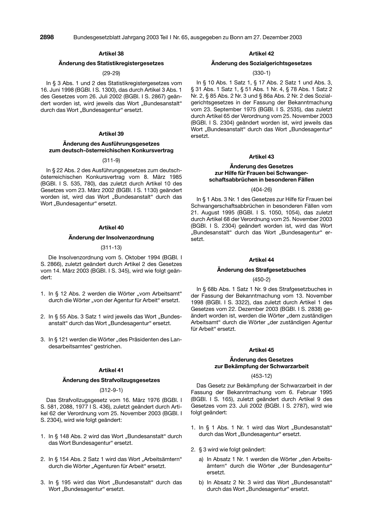 BGBl. 2003, Seite 2898 — Originalseite als Abbildung